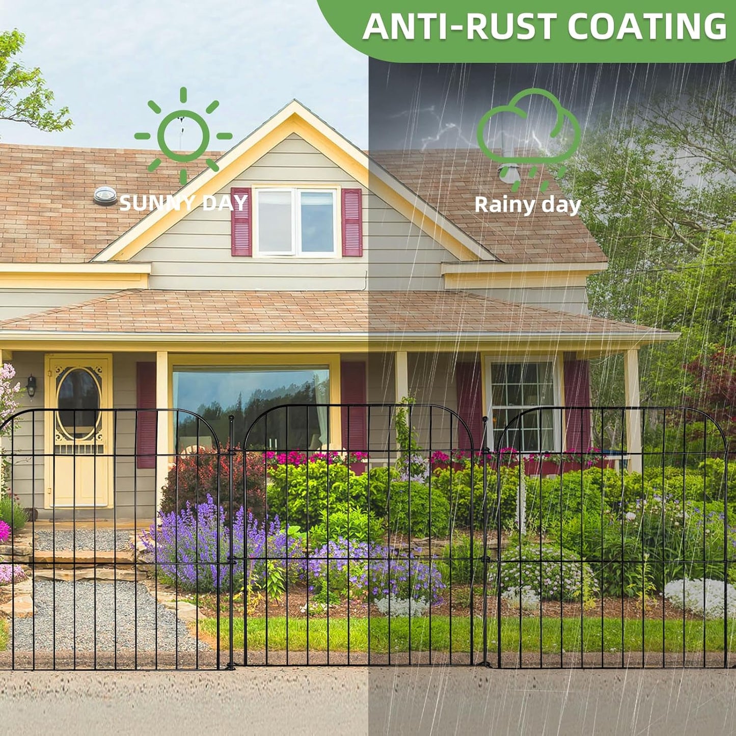 10 Panels No Dig Decorative Garden Fence, 24 in(H) x 20 ft(L) Rustproof Metal Wire Fencing Border, Dog Fence Outdoor for Yard, Temporary Tall Animal Barrier for Rabbits and Small Pets