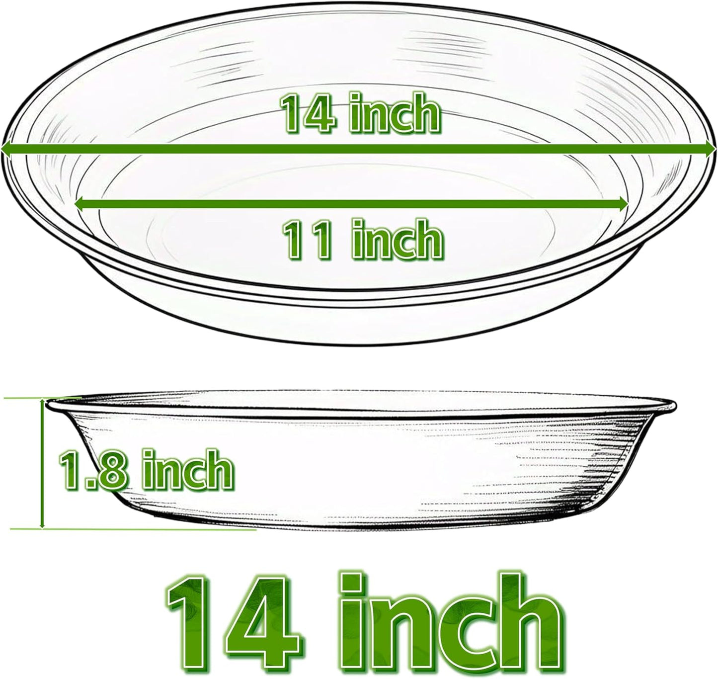 2 Pack Clear Plant Saucer Drip Tray 13 14 inch, Large Plastic Flower Planter Saucers and Drip Trays for Indoors Outdoors, Heavy Durable Plant Plate Water Catcher (14", Clear)