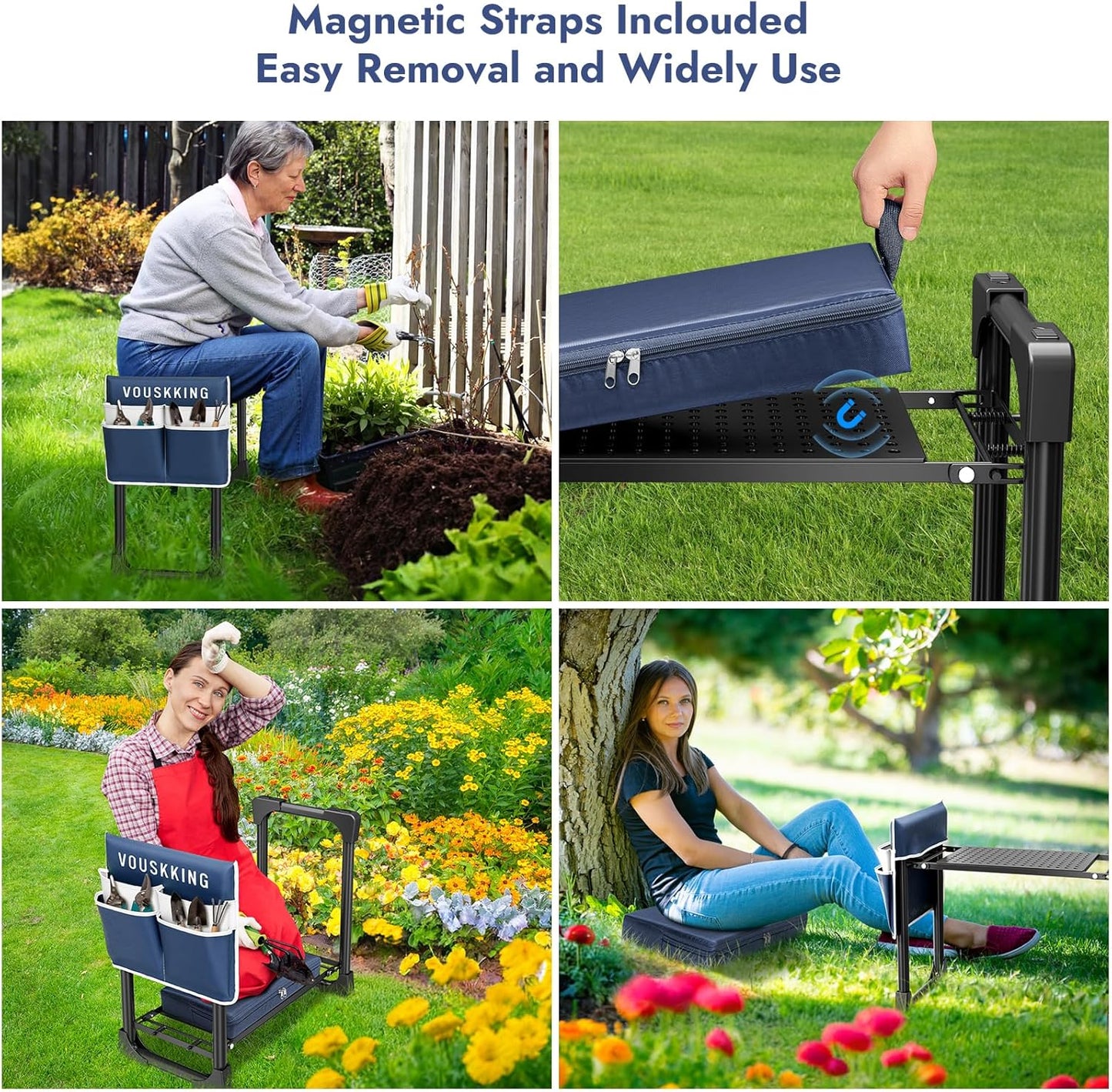 Foldable Garden Kneeler and Seat, Patented Thicker Wider Softer Kneeling Pad with Magnetic Stripe, 350lbs Heavy Duty Durable Garden Stool with Tool Bag, Gardening Gift for Women and Men