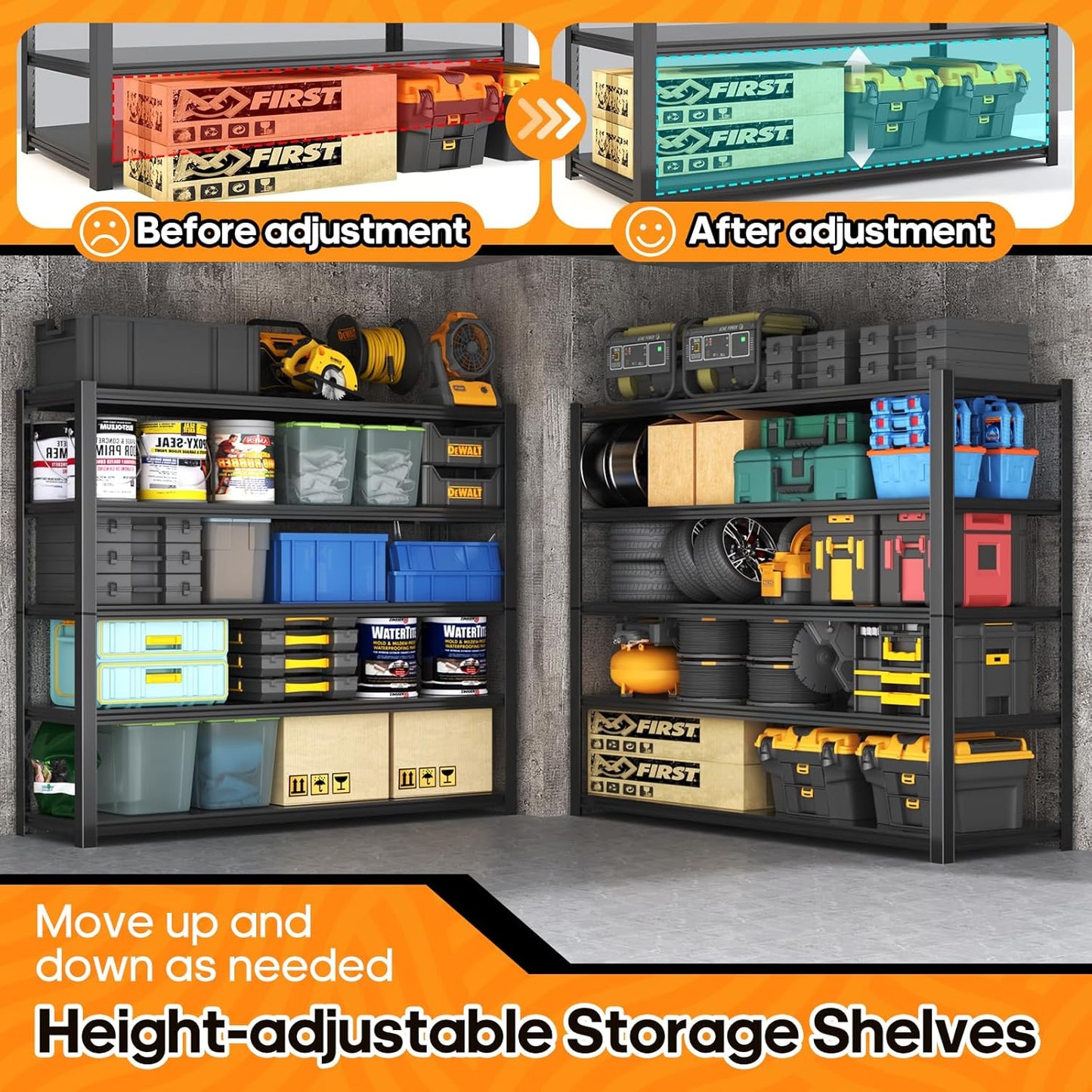 Garage Shelving Heavy Duty,5 Tier Adjustable Metal Shelving Storage Rack,Storage Shelves,48" Wx20 Dx72.2 H,Industrial Shelving Unit for Basement,Warehouse,Garage Organization.3 Pack