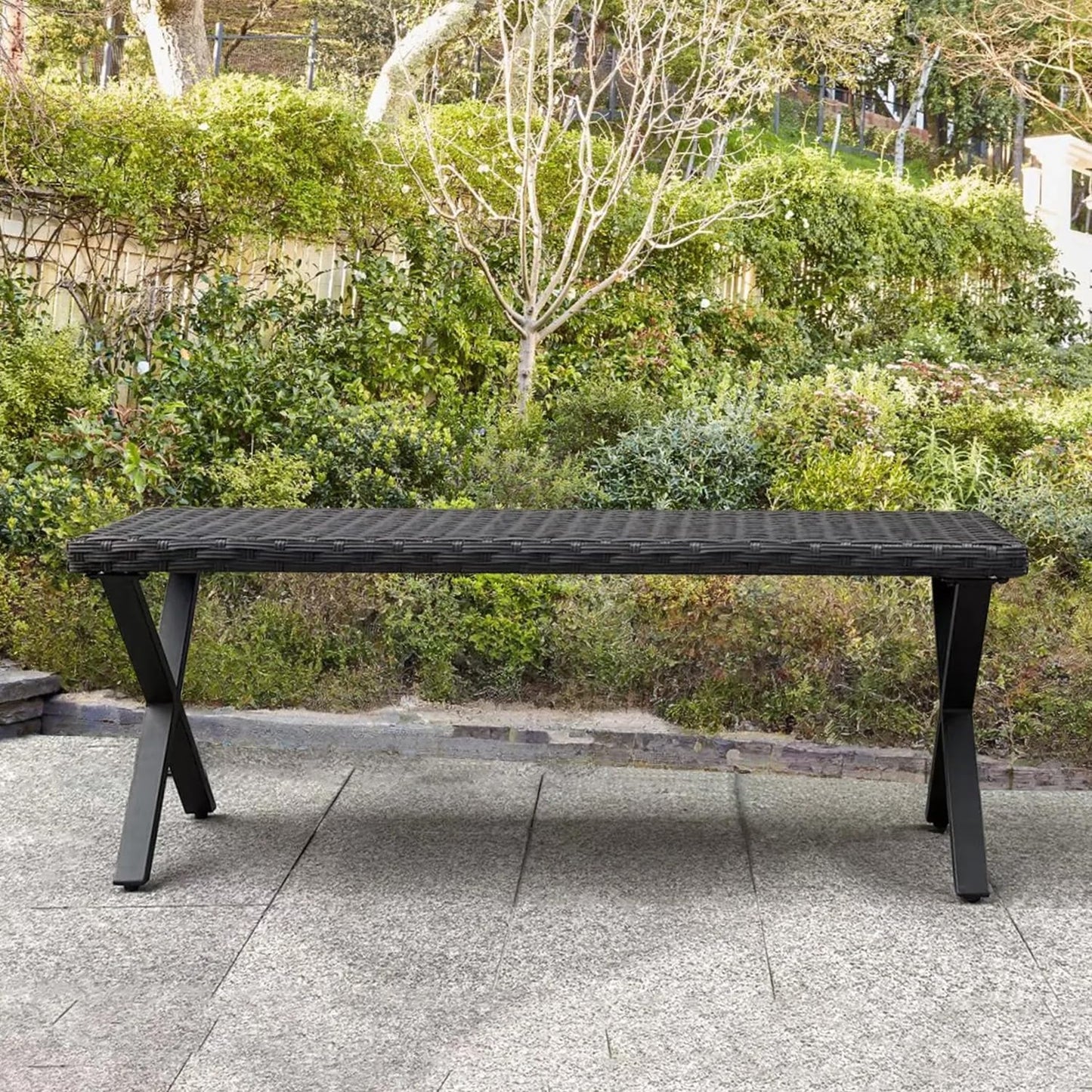 46" Patio Rattan Backless Bench, All-Weather Outdoor Bench for Garden Backyard, Porch, or Lawn