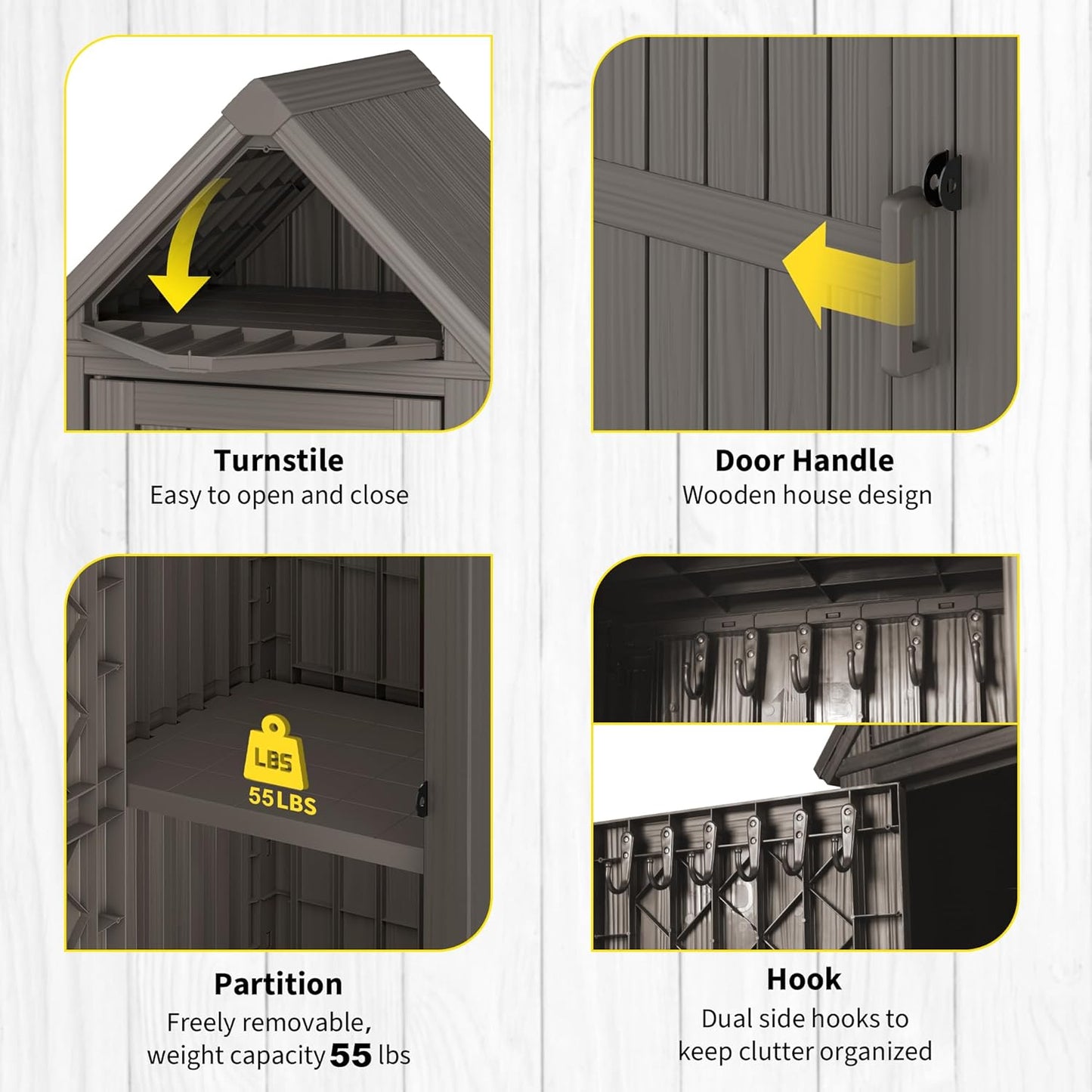 Outdoor Resin Storage Shed, Upgrade Durable Storage Cabinet with Removable Shelves and Lock Ring, Reinforced Floor, All-Weather Construction for Garden Patio Lawn (Gray)