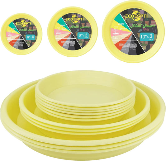 12Pcs Colourful Plant Saucer, 6 8 10 Inch Durable Plastic Plant Tray, Round Plant Pot Saucers, Drip Tray for Indoor and Outdoor Garden, Yellow