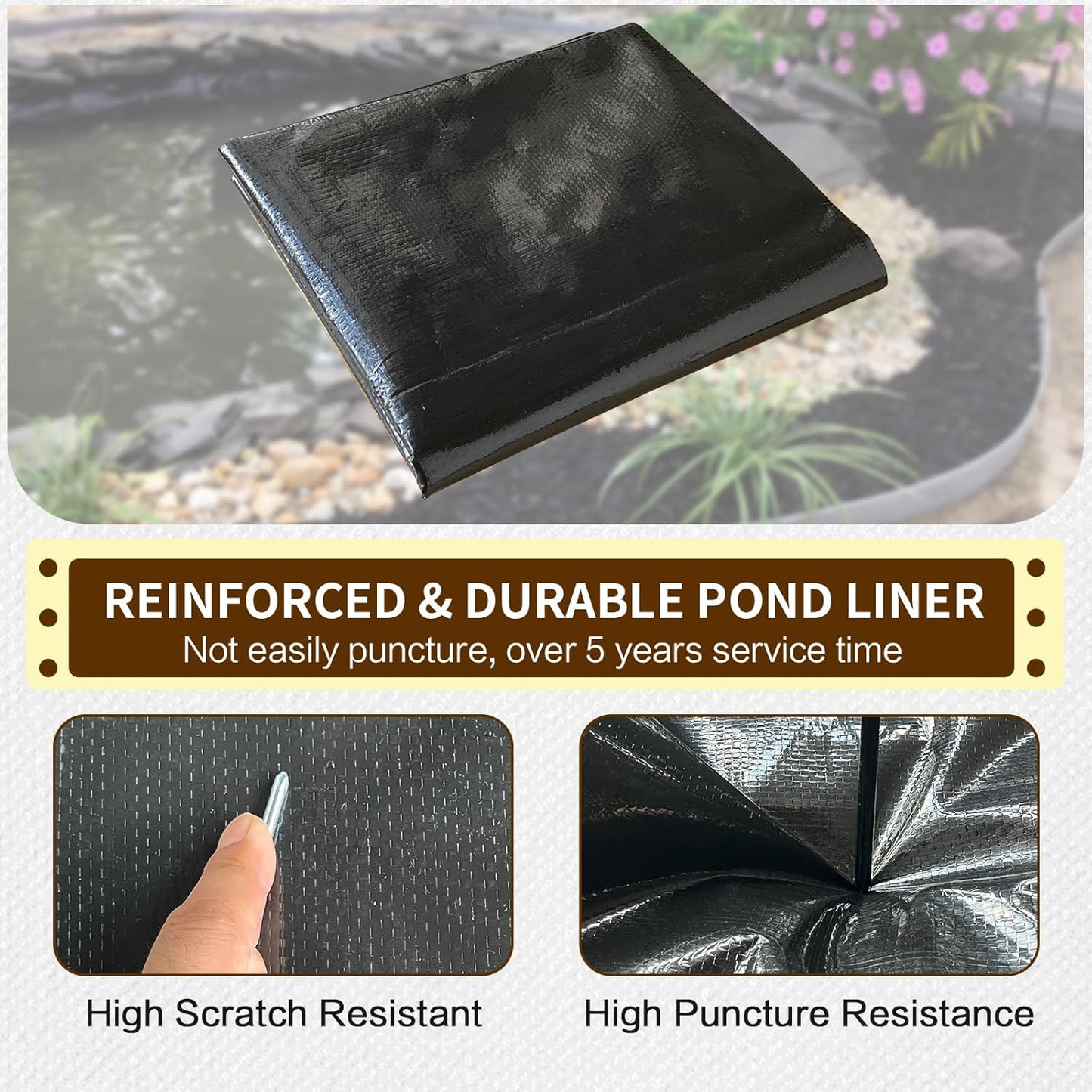 yeezoo 20x20FT Reinforced PE Pond Liner, KOI Pond Liners for Outdoor Ponds, Enhanced 5-Layer Structure Pond Liner for Fish, Duck, Garden Raised Bed and Waterscape Pond(0.63oz/sq ft Thickness)