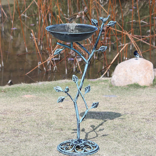 11.4" W x 31" H Cast Iron Pedestal Bird Bath, Birdbaths for Outdoors,Bird Bath for Outside,Vintage Metal Bird Bath Garden Yard Decor