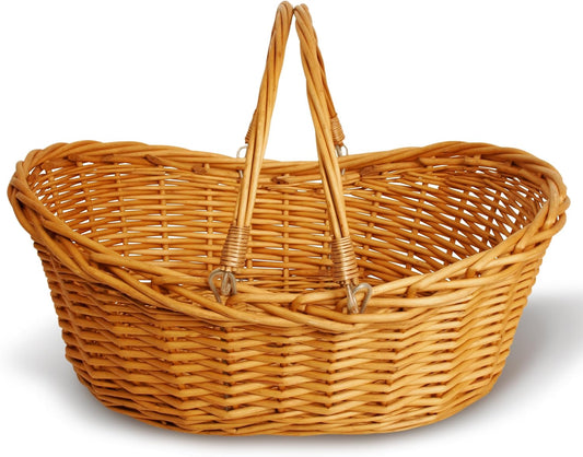 Wald Imports - Medium Light Brown Hand Woven Wicker Basket for Storage with Handles - Woven Basket - Wicker Baskets for Picnics, Easter, Organizing, and More (17 x 6.5 inches)