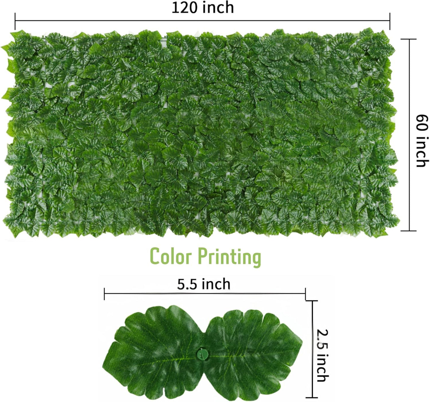 Jinwu Artificial Ivy Privacy Fence Screen (2 Rolls, Total 59x118 inch), Expandable Faux Privacy Fence with 79 pcs Zip Ties, Decoration for Outdoor Garden, Printed Monstera Leaf