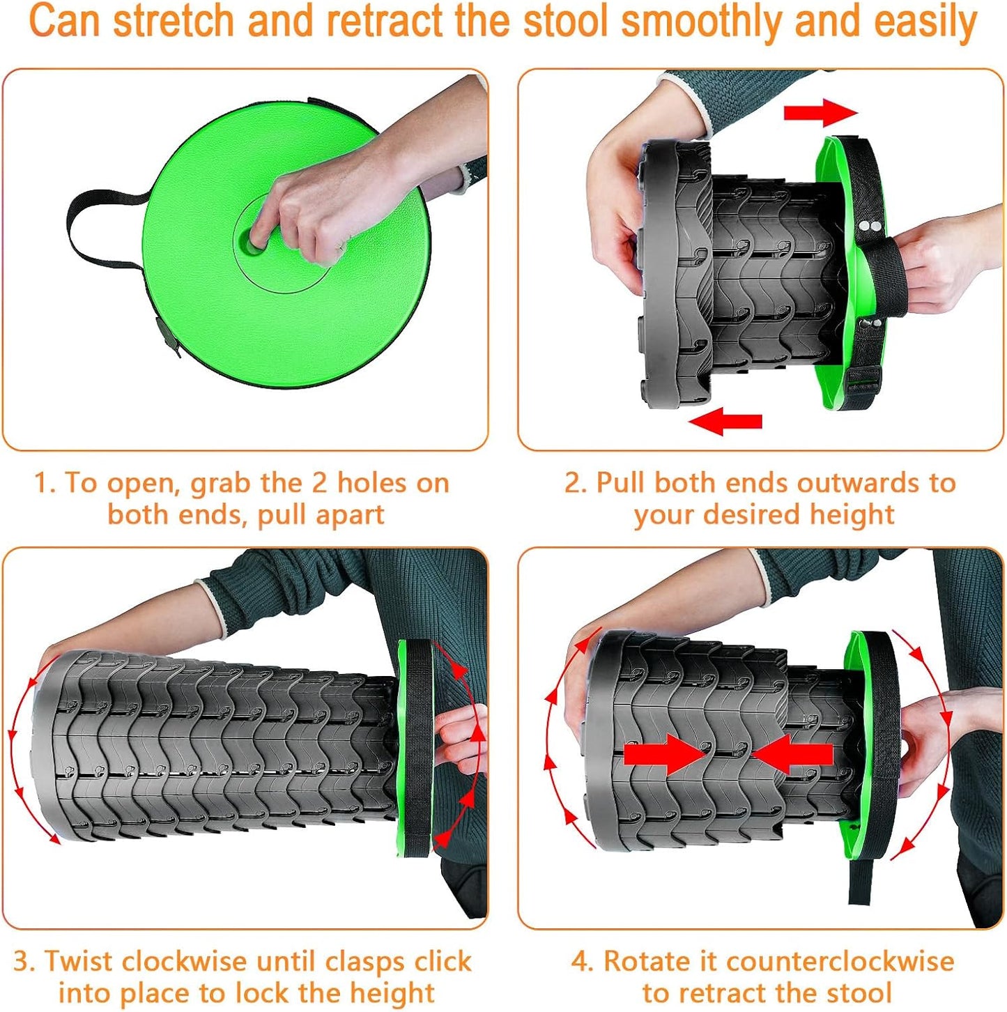 Boreeman Upgraded Folding Stool Lightweight Yet More Sturdy with Load Capacity 400lbs Portable Collapsible Stool for Camping Fishing Hiking BBQ (Green)