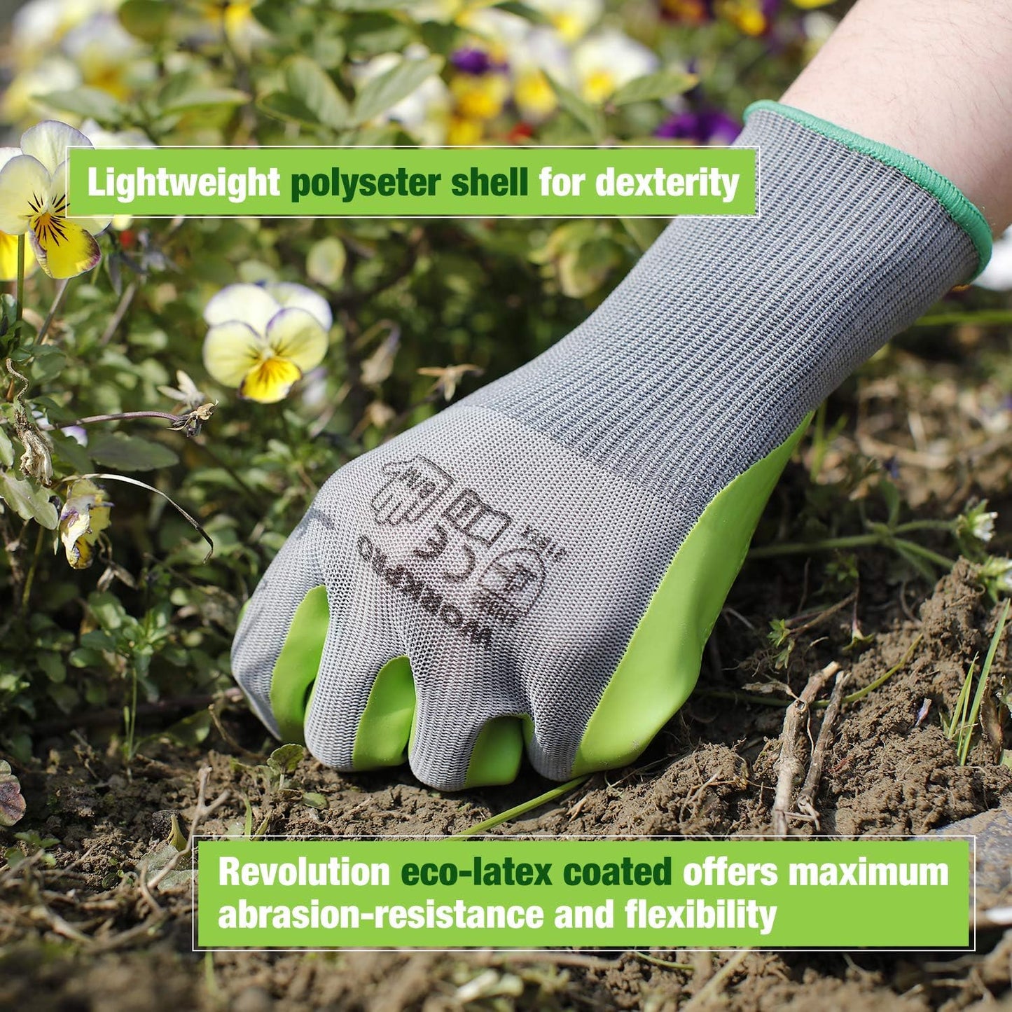 WORKPRO 6 Pairs Garden Gloves, Work Glove with Eco Latex Palm Coated, Gardening Glove, Working Gloves for Weeding, Digging, Raking, and Pruning (Large)