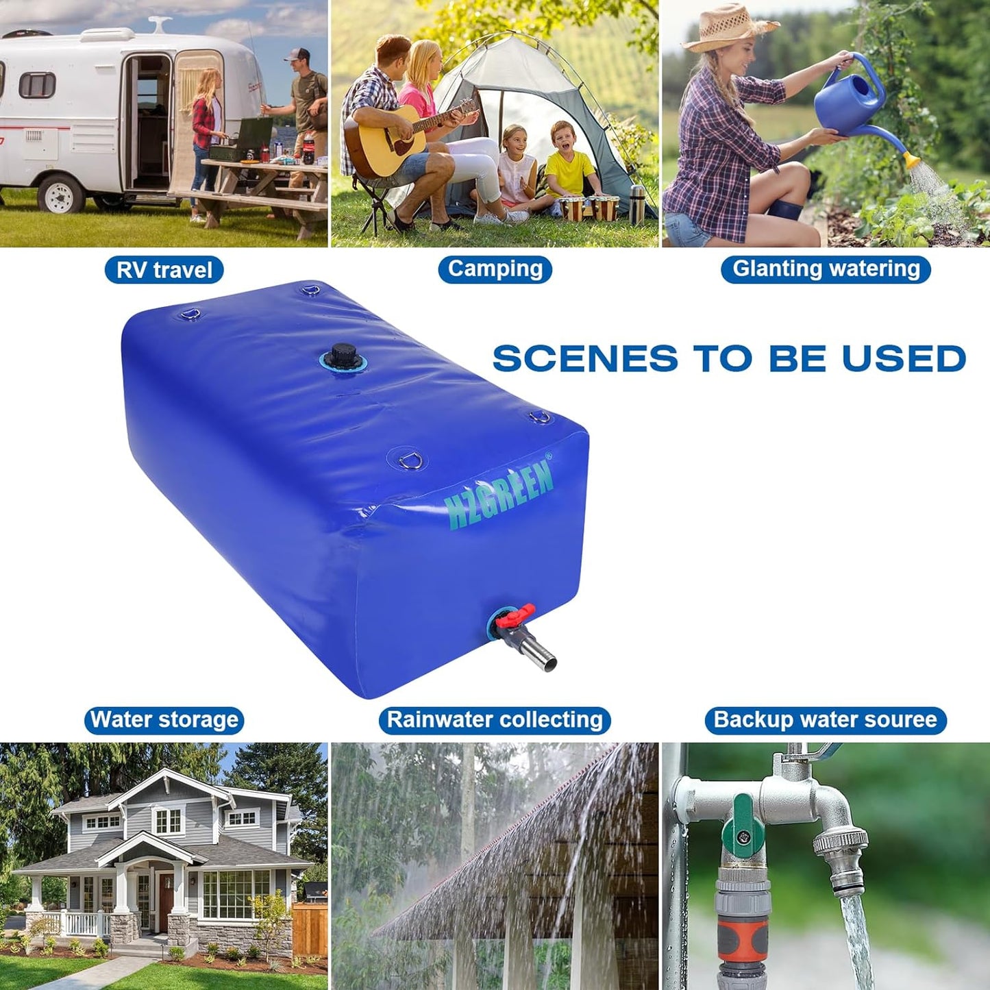 Water Bladder 1000L/260G Water Tank Storage Container Foldable Portable Large Capacity Soft Bag Suitable for Outdoor Easy to Carry Out