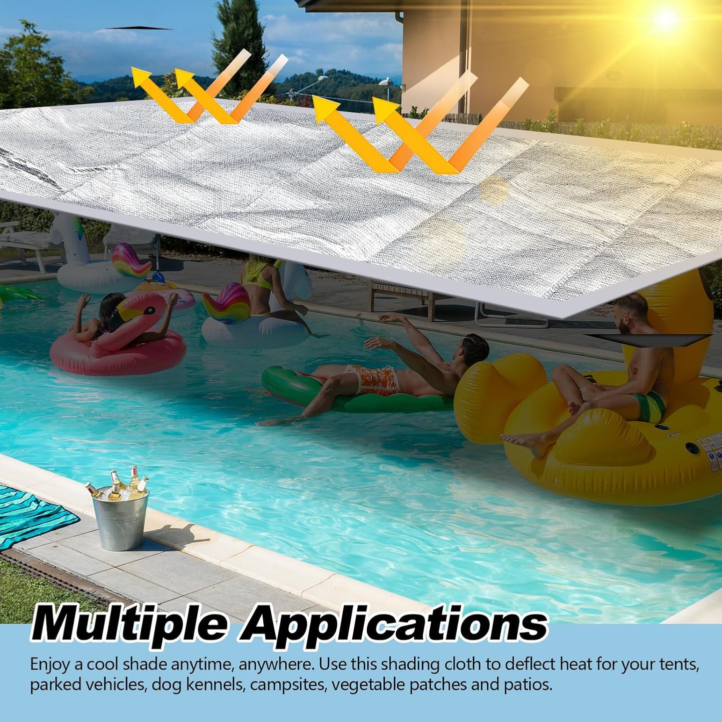 99% Aluminet Shade Cloth Reflective Tarp 6.5 x 10 ft Aluminium Cloth Porch Privacy Screen with Grommets for Car Garden Pergola Patio Sun Shade Kennel Cover Durable Mesh Canopy Cover Easy Setup