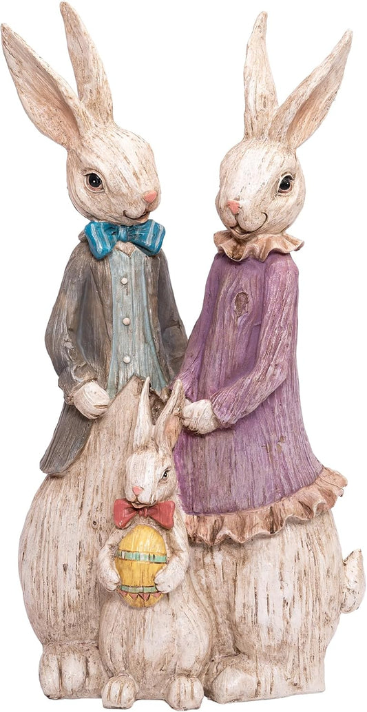 Topadorn Rabbit Family Statue Home Decor Resin Sculptured Hand Painted Figurine Creative Craft Cute Decoration Gift for Kids Womens Decorative Garden Yard Room