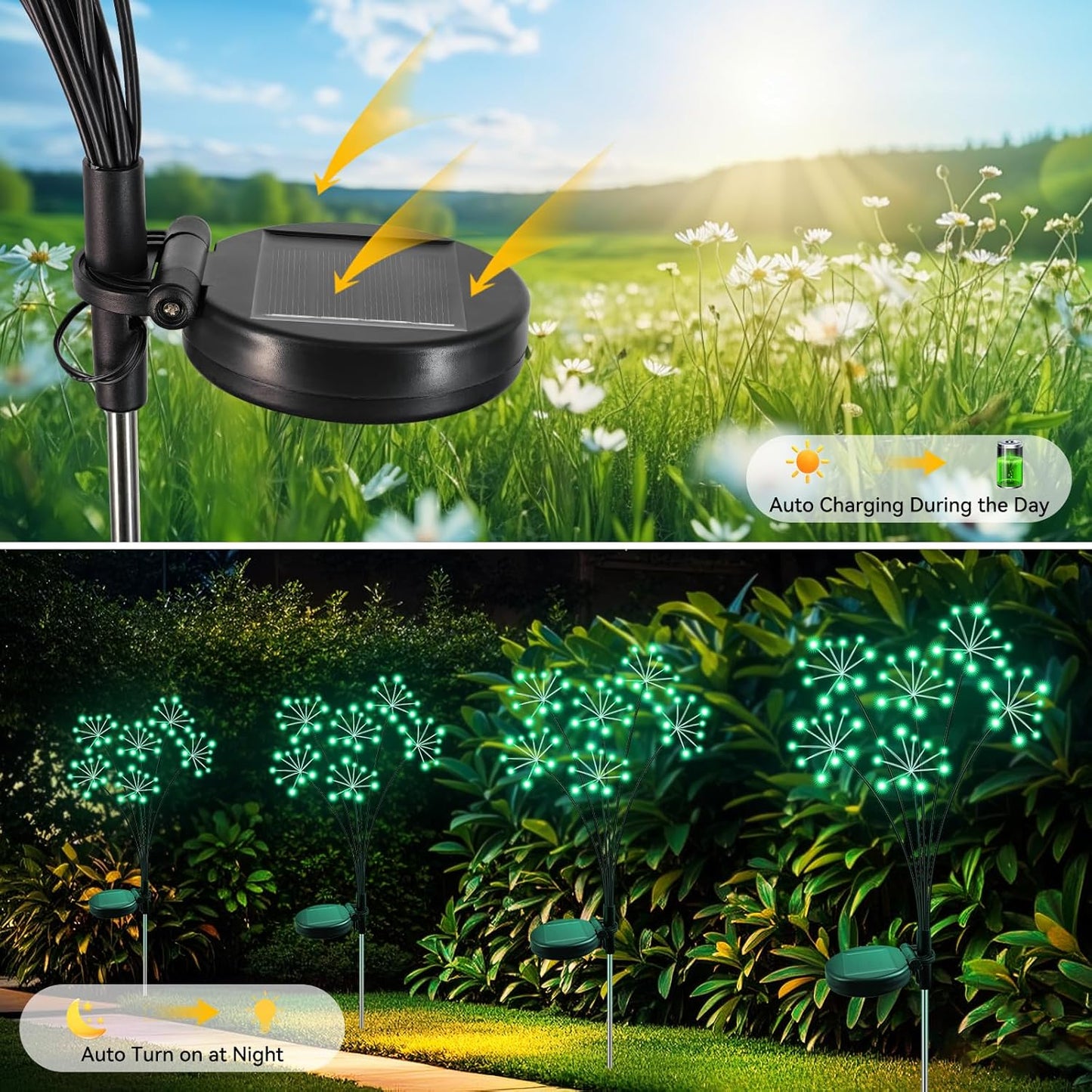 Solar Garden Lights 2 Pack Waterproof Swaying Starburst Light Solar Outdoor Lights for Yard Patio Walkway Pathway Party Wedding Decoration, Unique Gifts for Women, Green
