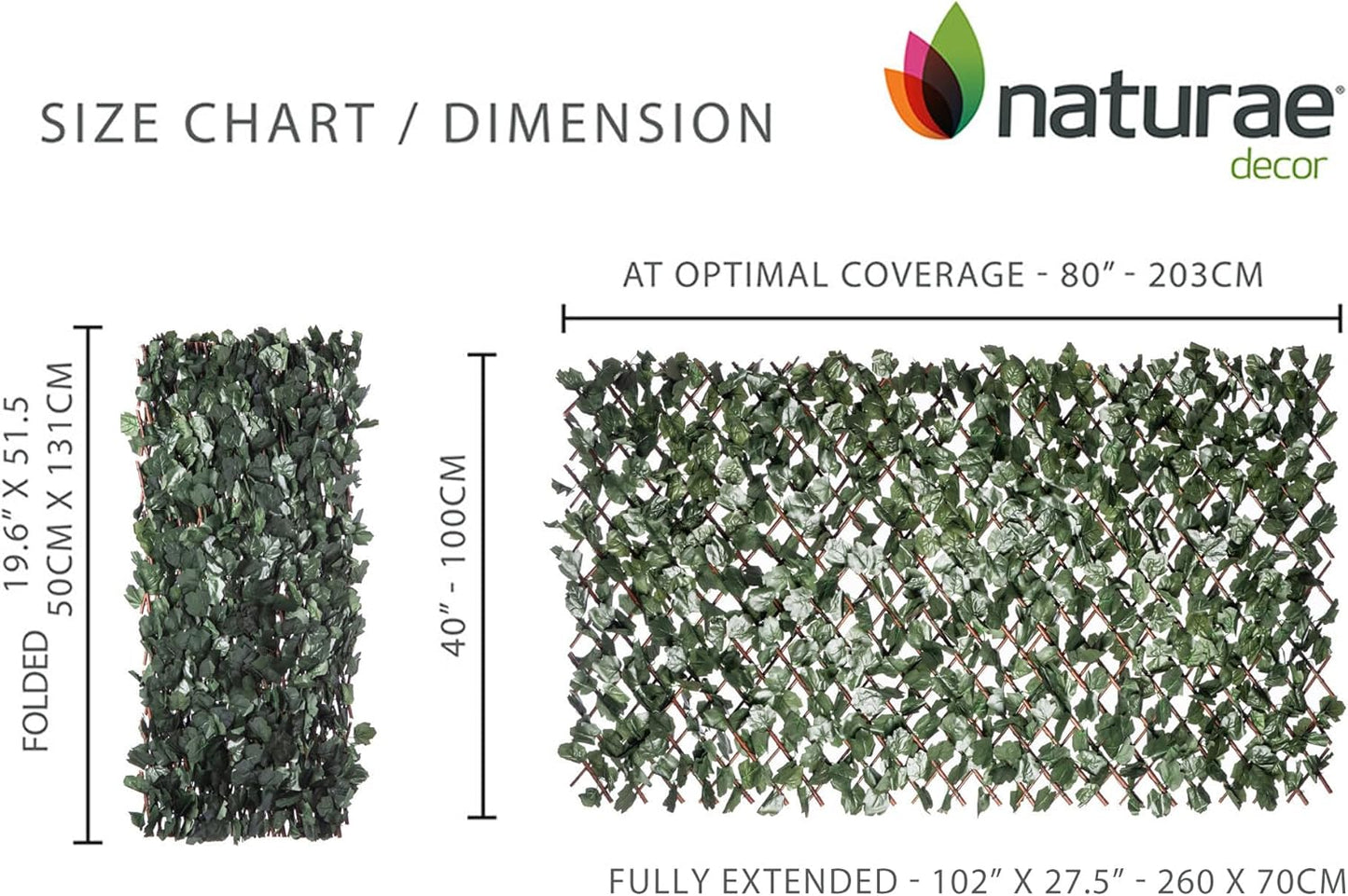 Naturae Decor Expandable Willow Trellis - Outdoor Privacy Screen - Sturdy and Flexible - Realistic Look - 40 in x 80 in - Ivy Leaves