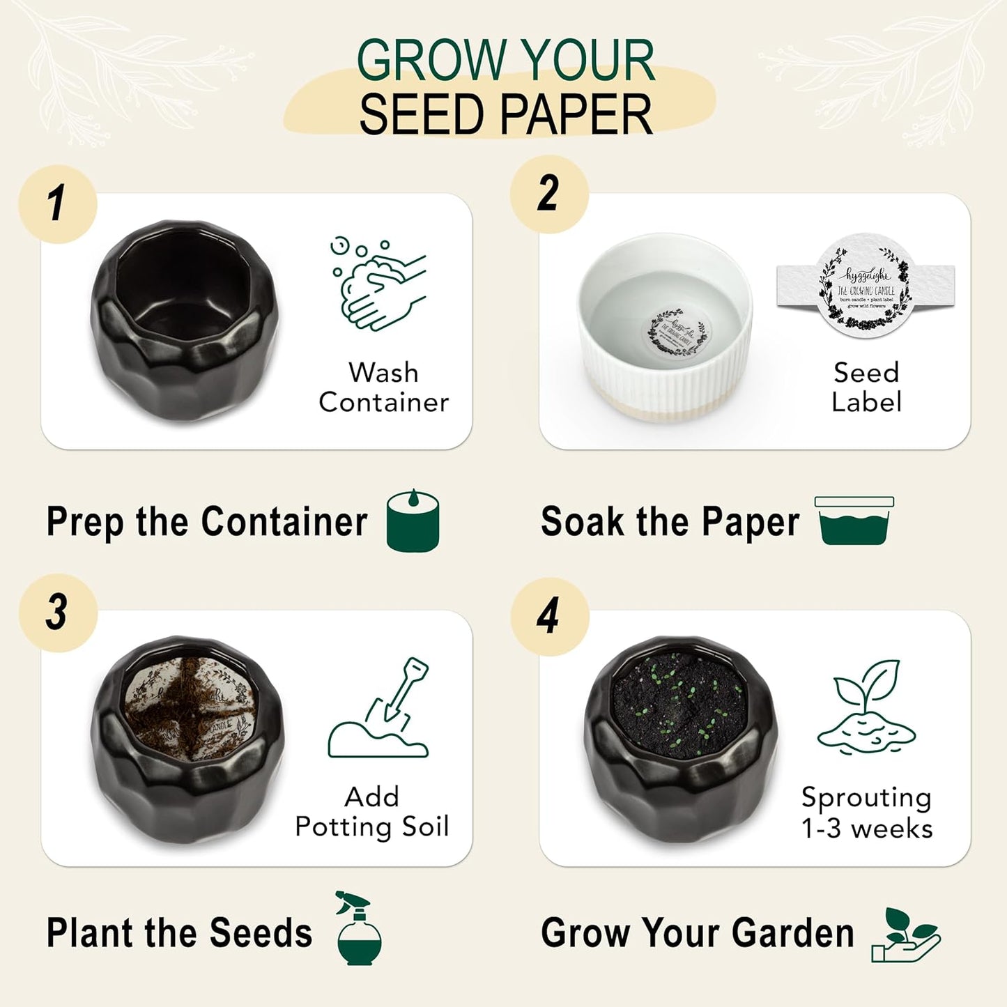 The Growing Candle, Wild Flower Scented, 13oz Ceramic Pot, Single Wick Aromatherapy Candles, 100% Soy for Women and Men, Emma