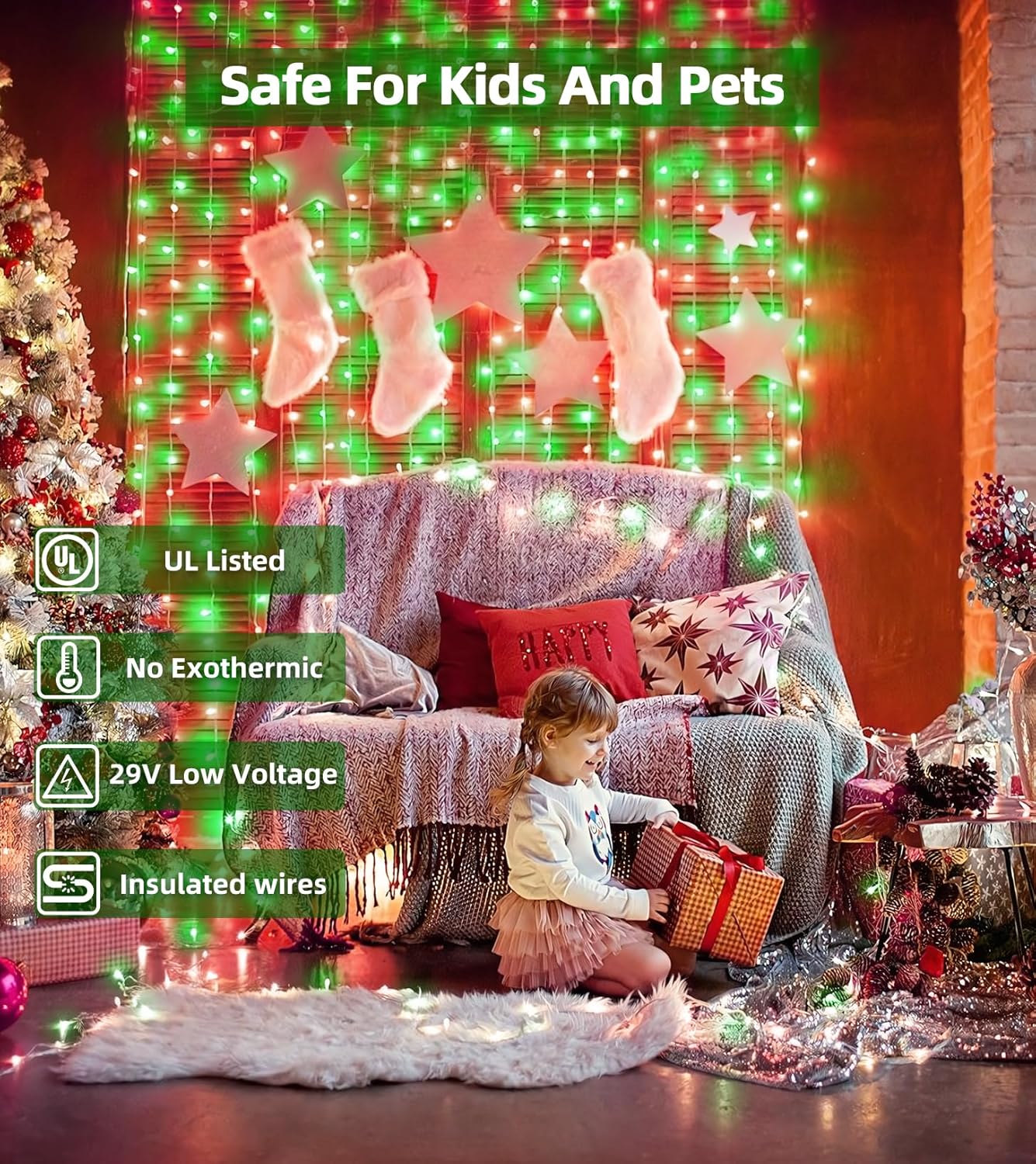 300LED Christmas Lights Indoor Outdoor Use Green Wire, 8 Lighting Modes 100FT Christmas Tree Lights with Timer & Memory, IP44 Waterproof for Tree Xmas Patio Yard Fence Balcony Garden Decor Red & Green