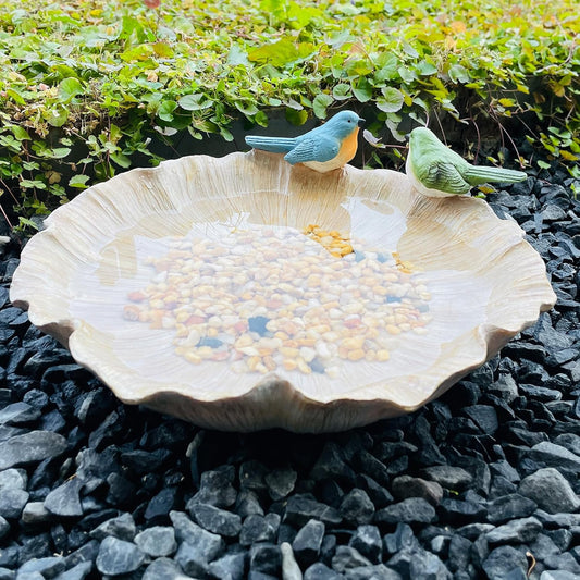 Ground Standing Bird Bath and Feeder, Wild Hummingbird Bath, Resin Feeding Tray for Outdoor Yard Decorations