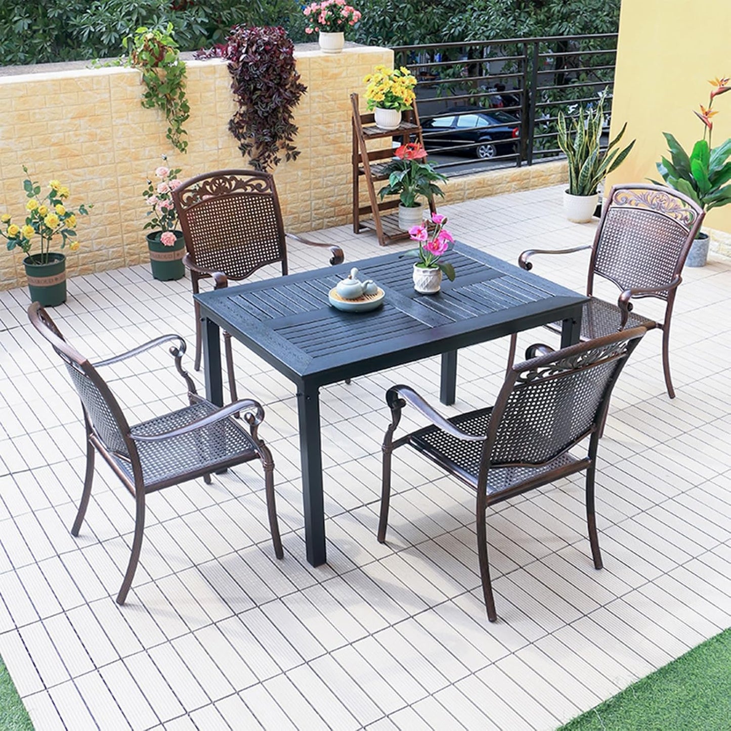 Outdoor Dining Chair Cast Aluminum Patio Chairs Set of 2 All-Weather Patio Dining Chair with Adjustable Feet for Backyard Garden (Youjuntu Chair)