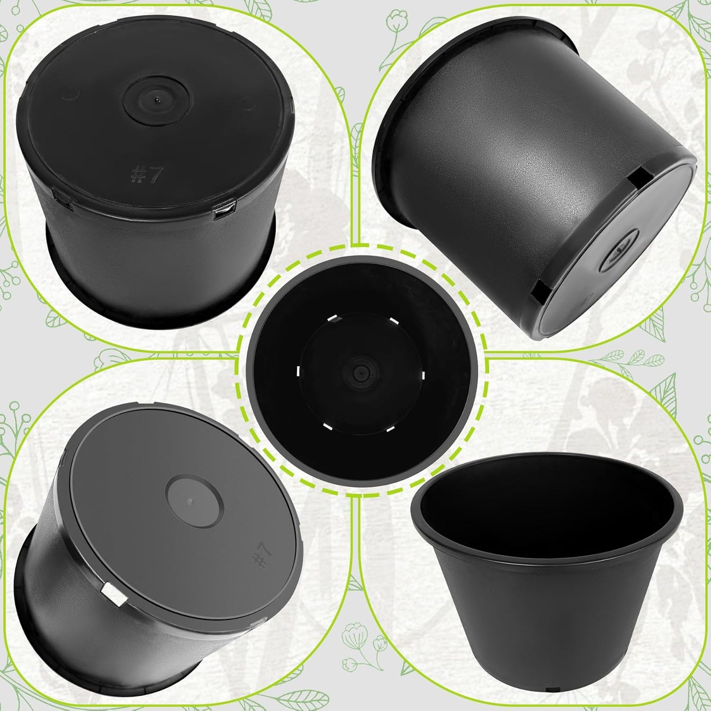 7 Gallon Nursery Pots Plastic Container Injection Molded Pot for Plants Flexible with Drainage Holes Suitable for Plants Soil Growers or Hydroponics Black 10 Pcs