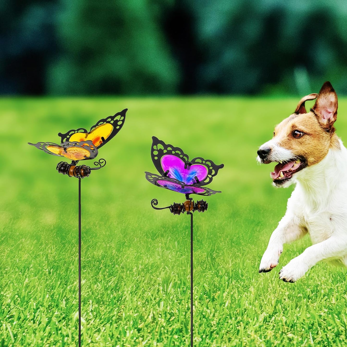 Butterfly Garden Stakes,Butterfly Kit Made of Glass and Metal,Colorful Butterflies Garden Decorations Can Make The Garden Full of Color and Vitality. (Yellow and Purple)