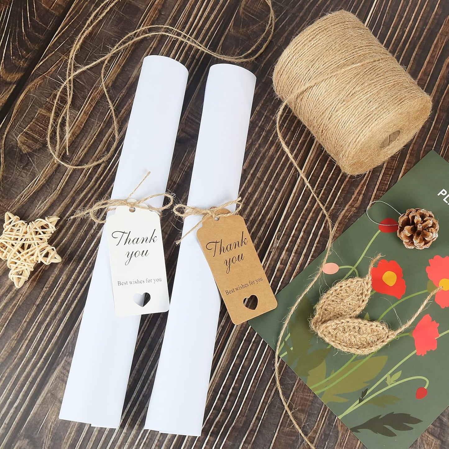 Tenn Well 1500 Feet Natural Jute Twine, 1mm Thin Brown Twine String for Crafts, Crocheting, Gift Wrapping, Gardening and Christmas Decorations