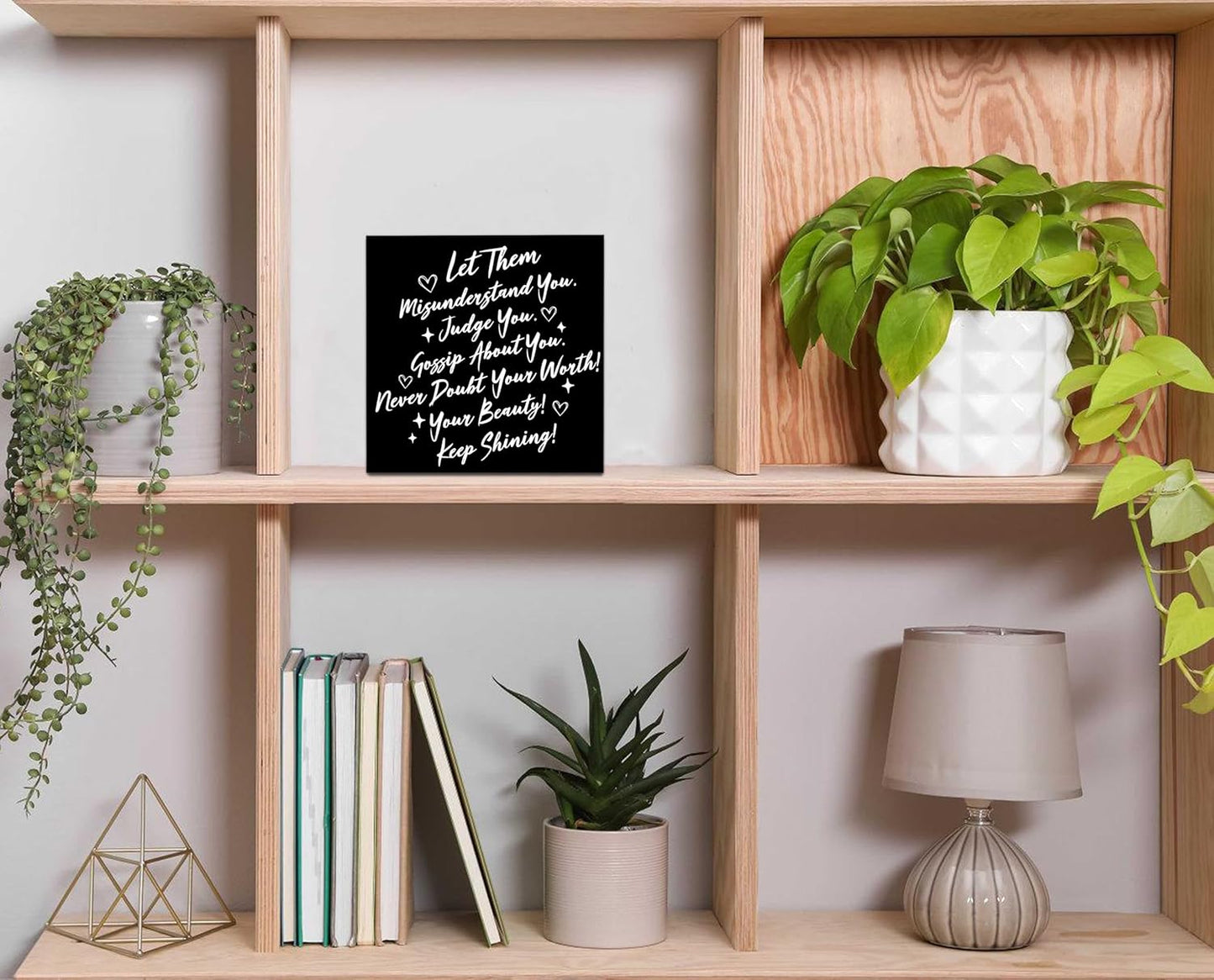 Let Them Wooden Sign, Black Office Decorations for Work, Let Them Mental Health Rustic Wood Box Signs 5x5 Inch, Desk Shelf Tabletop Decor for Home Cubicle Decor, Office Gifts for Coworkers Women, 17