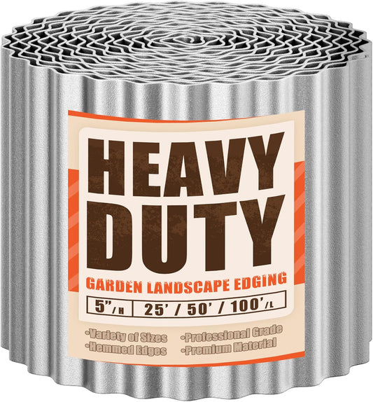 Corrugated Metal Garden Edging, 5''×100Ft Garden Border Edging, Landscape Edging Border, Metal Edging for Landscaping, Garden, Pathway, Lawn, Flower Bed(Silver)