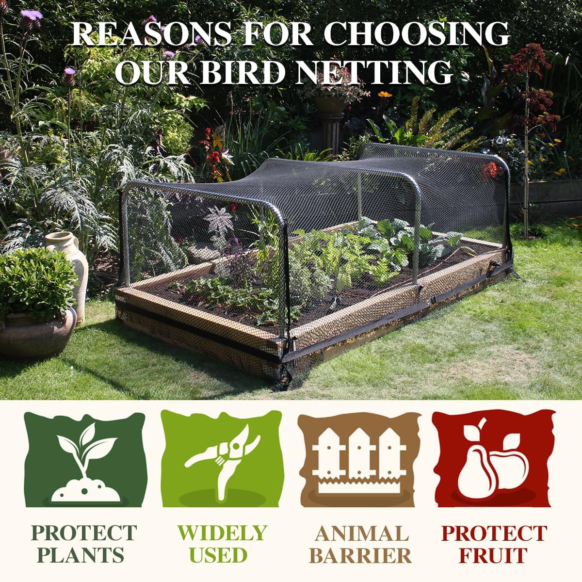 Bird Netting，10 x 10 FT Garden Netting Bird Net for Chicken Coop, Poultry Netting Fence for Fruit Trees, Plants and Vegetables Against Birds, Deer, Squirrels and Other Animals