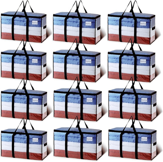 TAILI Extra Large Moving Bags, 12 Pack Clear Heavy Duty Totes For Storage with Visible Window, Wrap Around Handles, Storage Bags for Space Saving, Alternative to Moving Boxes