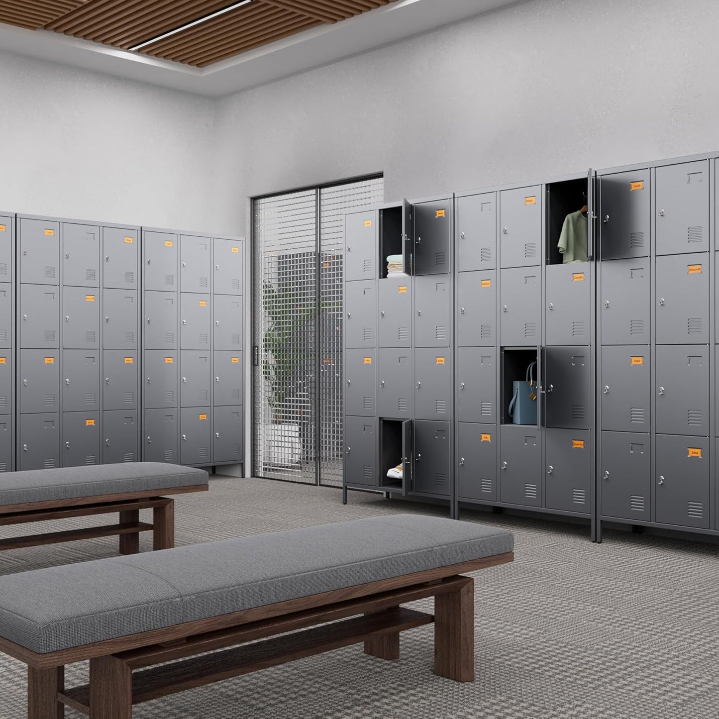 Metal Lockers for Employees with 12 Door and 12 Hooks,Metal Storage Locker with Lock for School Office Gym Bedroom,Assembly Required,Dark Grey