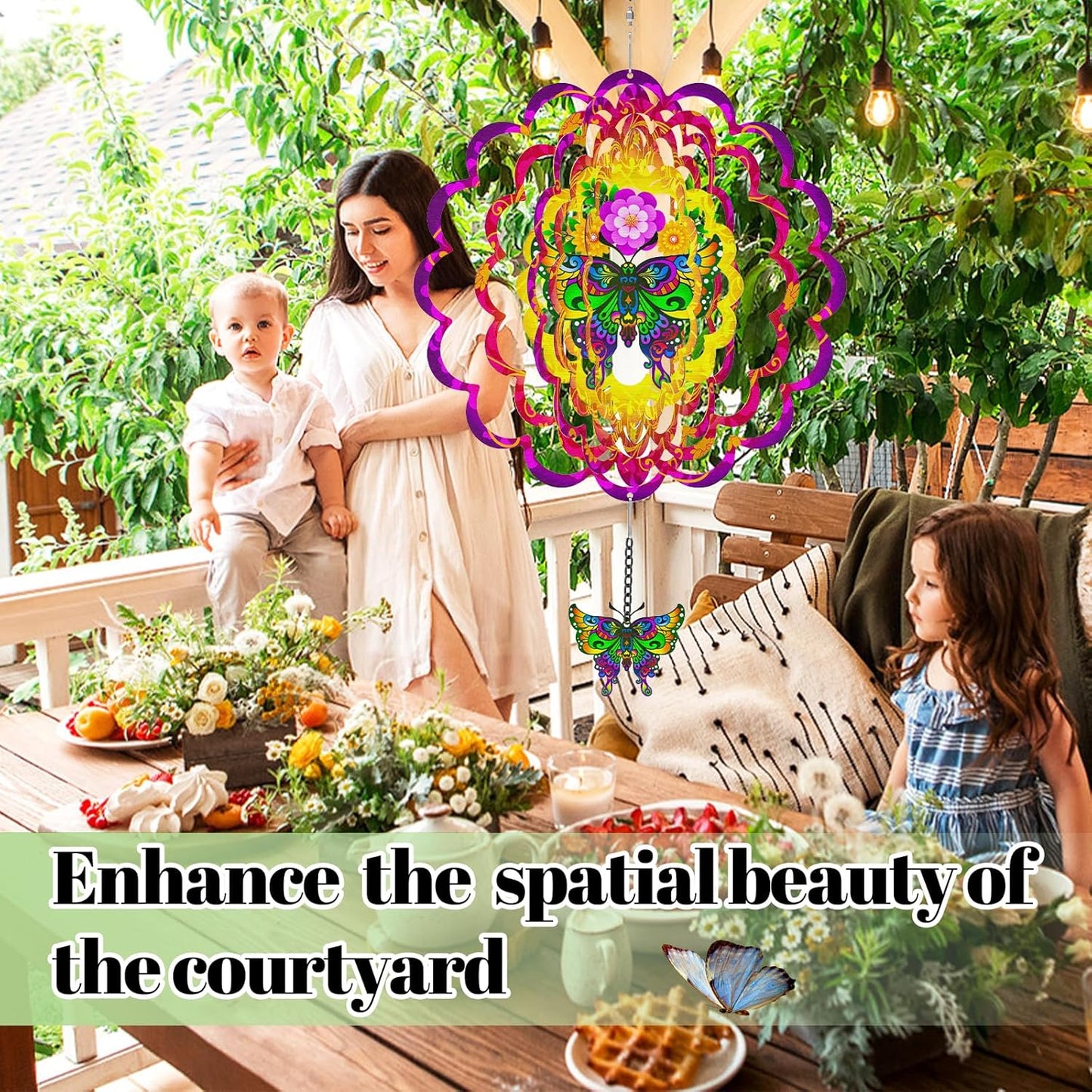 Hanging Butterfly Wind Spinners, Metal Kinetic Wind Spinner 3D Stainless Steel Laser Cut Wind Sculptures for Window Indoor Garden Decor Yard Art (Red)