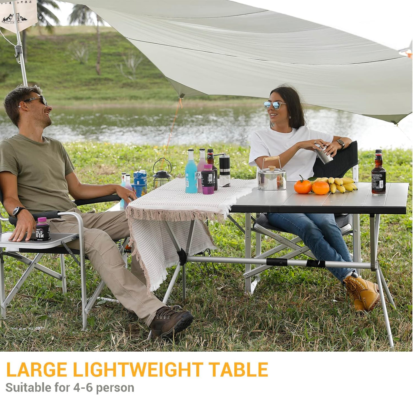 KingCamp Folding Camping Table Aluminum Roll Up Table Oversized Large Camp Table Stable Portable Outdoor Folding Table for Picnic Camping Barbecue Backyard Party,57.4''×31.4''4-6 Person,Support 176lbs