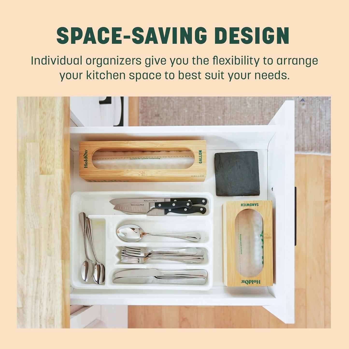 HoldOn Bamboo Gallon Bag Holder - Bamboo, Simple, Individual Organizer, Extra Thick - Food Storage Bag Holder, Space Saving, Renewable Material, Clutter Free