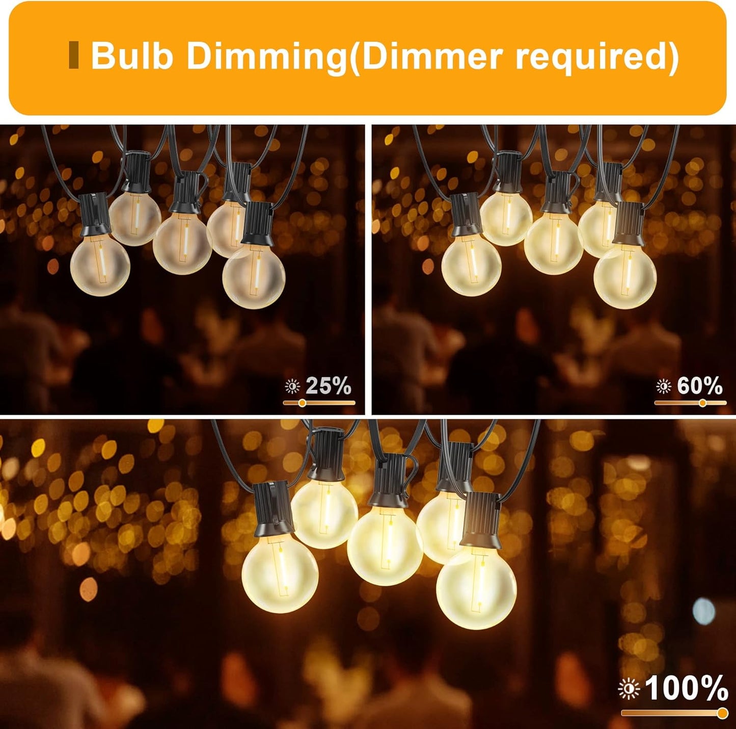 OHLUX Outdoor String Lights, 55FT Shatterproof LED Patio Lights with 26 Dimmable Plastic G40 Bulbs, 2200K Waterproof Connectable Hanging String for Backyard, Cafe, Porch, Deck, E12 Base