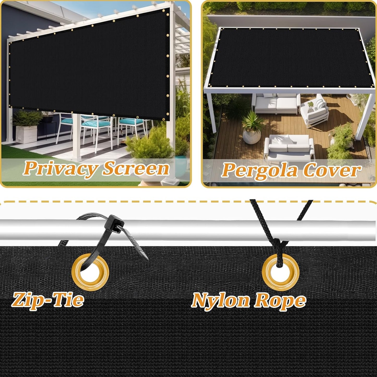 Shade&Beyond Customized Size 7' X 14' Shade Cloth with Grommets, 90% UV Protection UV Protection Mesh Tarp Sun Screens for Patio GN01, Black