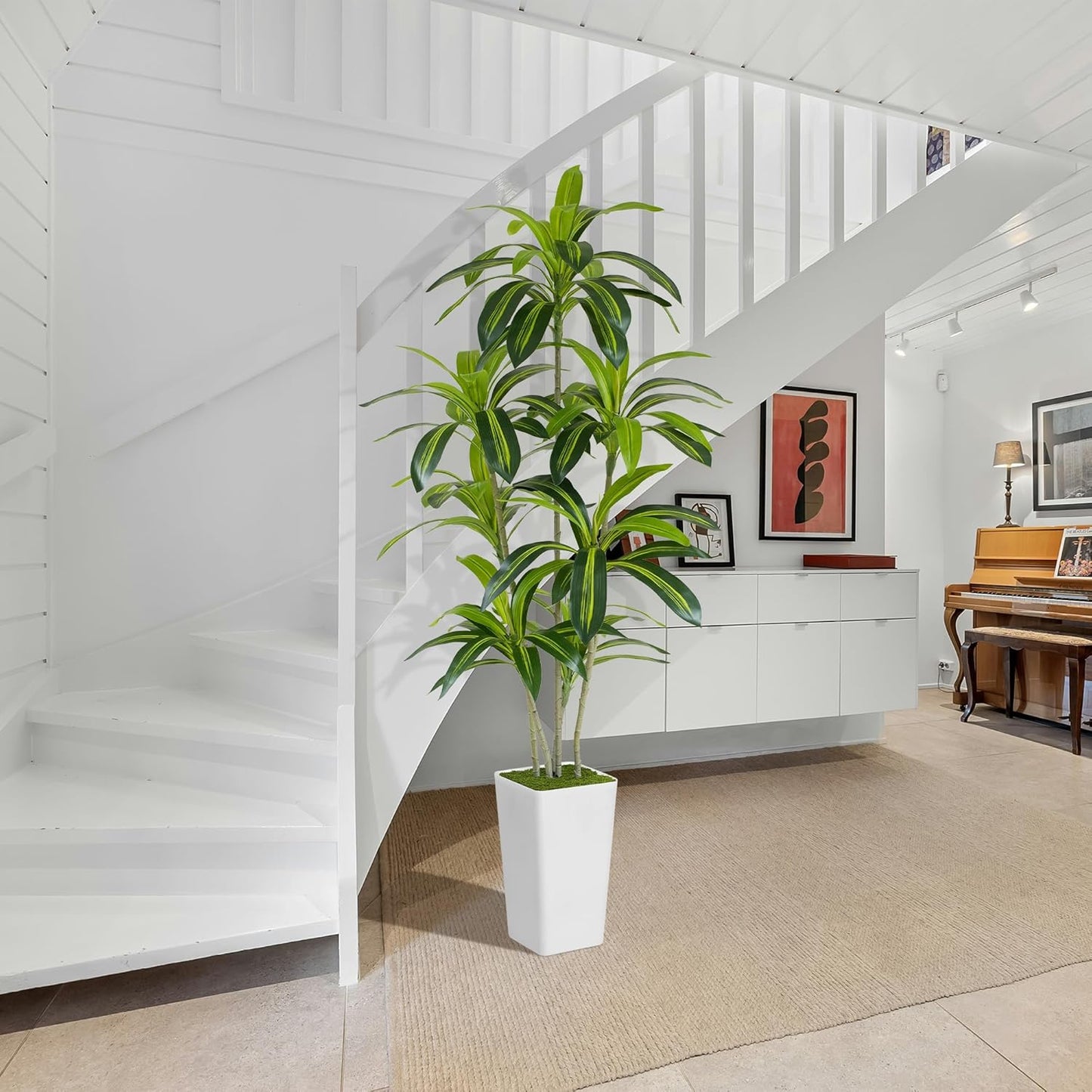 Artificial Dracaena Tree 6ft Tall - Green Silk Realistic Fake Plants for Office Home Living Room Bedroom Decor Indoor Outdoor with Pot Large House Faux Floor Plants