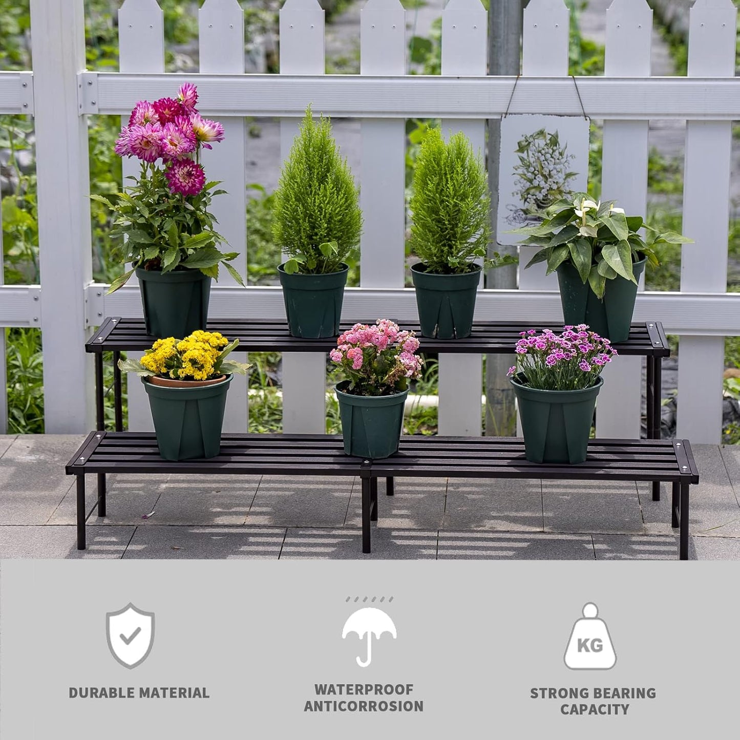 Metal Plant Stand, Rust-proof Aluminum Flower Pot Stand, Plants Display Stands Decoration Racks for Living Room Balconies and Gardens (90 White)