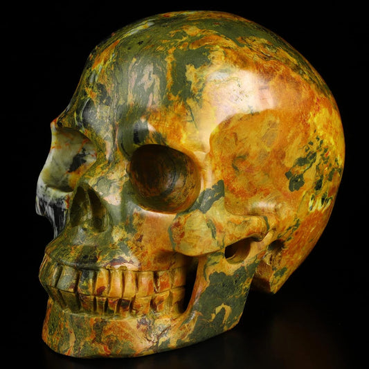 Skullis 5.0”Orpiment Crystal Skull, Hand Carved Gemstone Fine Art Sculpture, Reiki Healing Stone Statue.3623