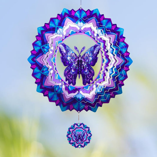 Butterfly Wind Spinner,Hanging Wind Spinners Outdoor for Garden Decoration，12 inch 3D Stainless Steel Wind Sculpture for Indoor/Outdoor Decor