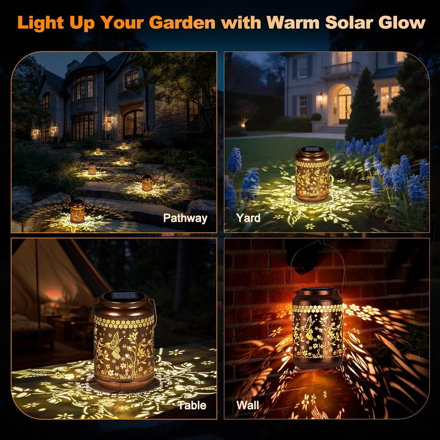 Solar Lanterns Outdoor Waterproof, Hummingbird Garden Decor for Yard Porch Lawn Patio Pathway, Hanging Solar Lights Birthday Gifts for Women Mom Grandma Sister Friend