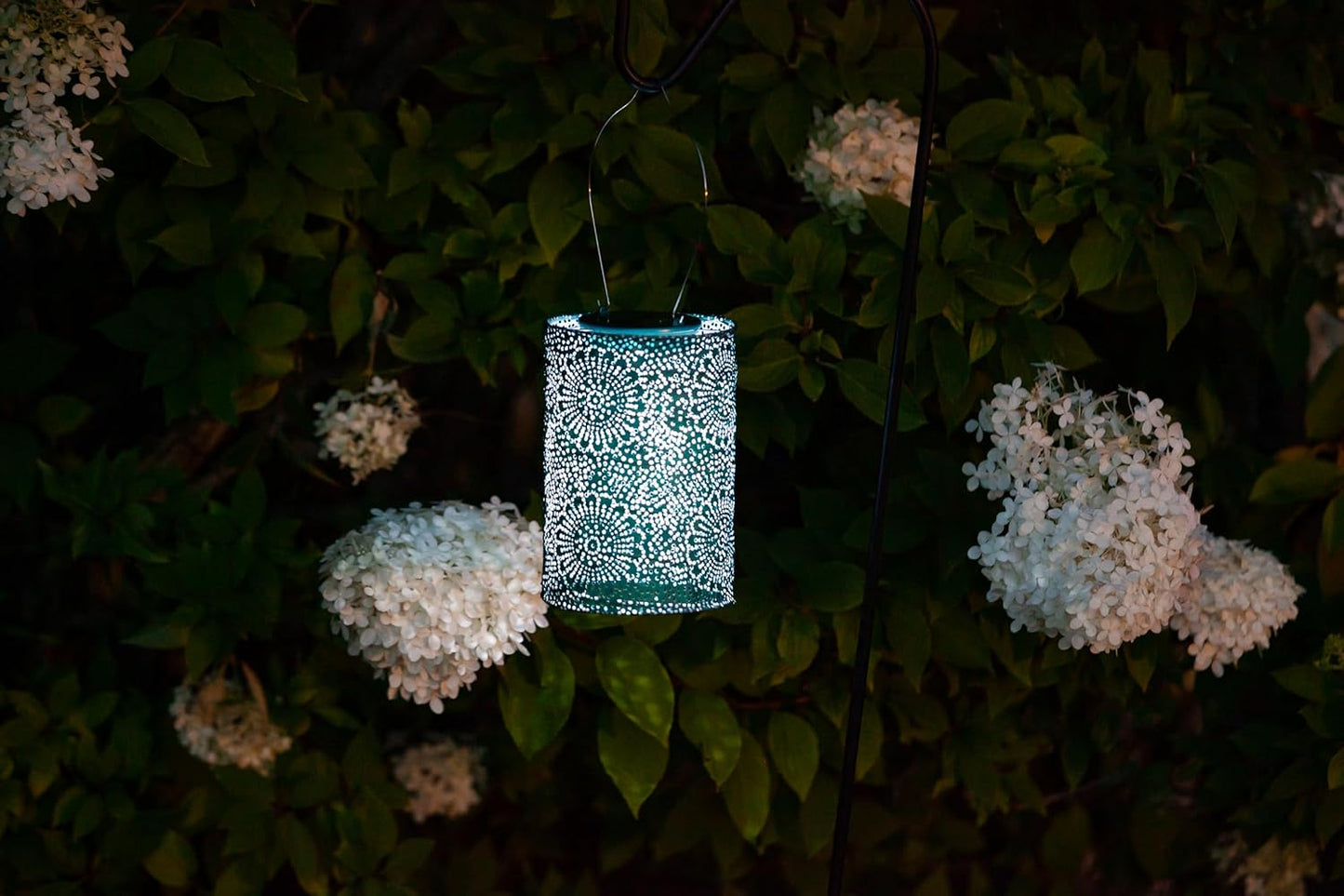 Allsop Soji Stella - Tin Art' Punched Luminaria - Cylinder - 7.5" - Outdoor Solar Latern - Metallic Emerald