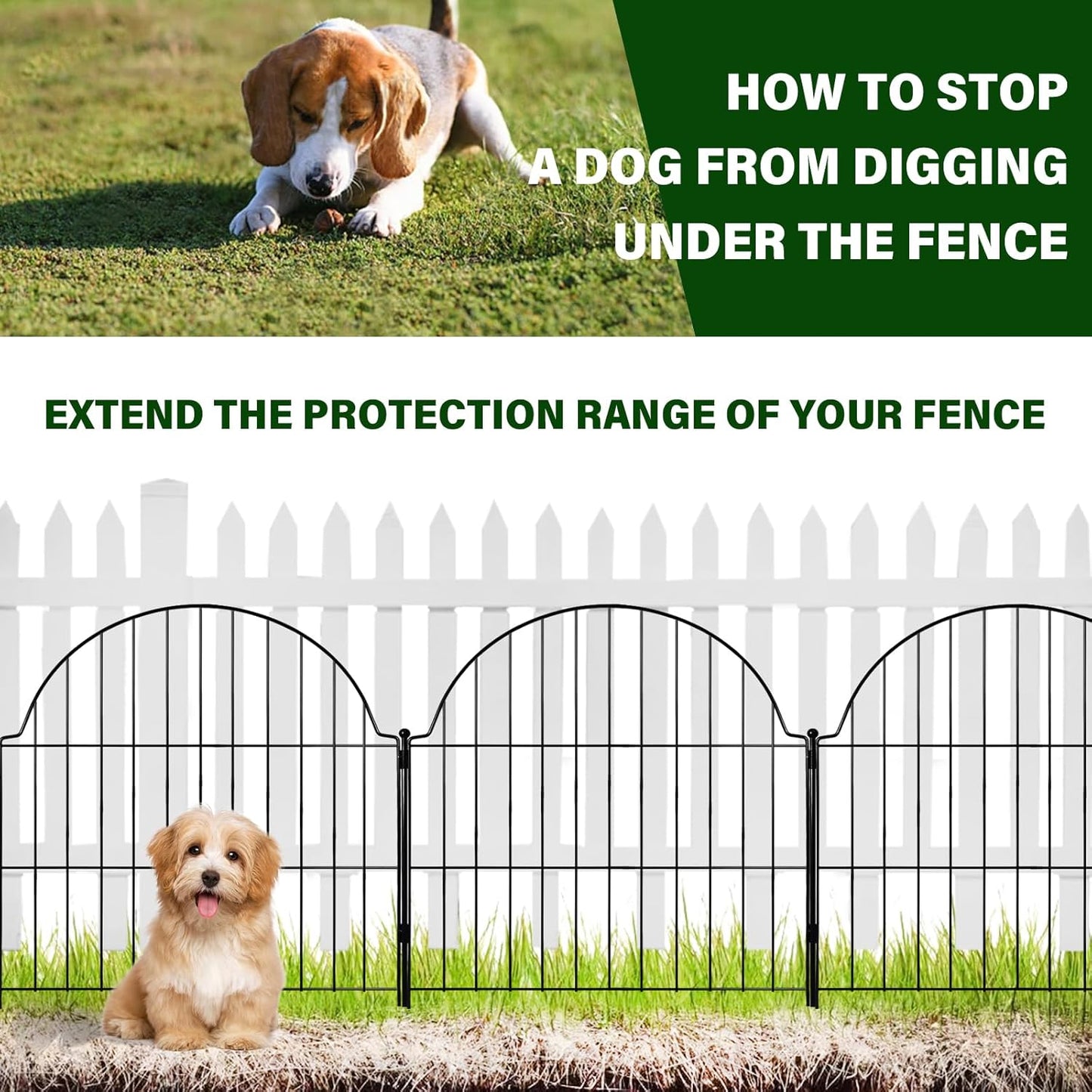 Decorative Metal Garden Fence 6 Panels, 25in (H) x 12.2ft (L) No Dig Outdoor Dog Fence Panels, Easy Install Temporary Fencing for Yard, Rustproof Wire Garden Border