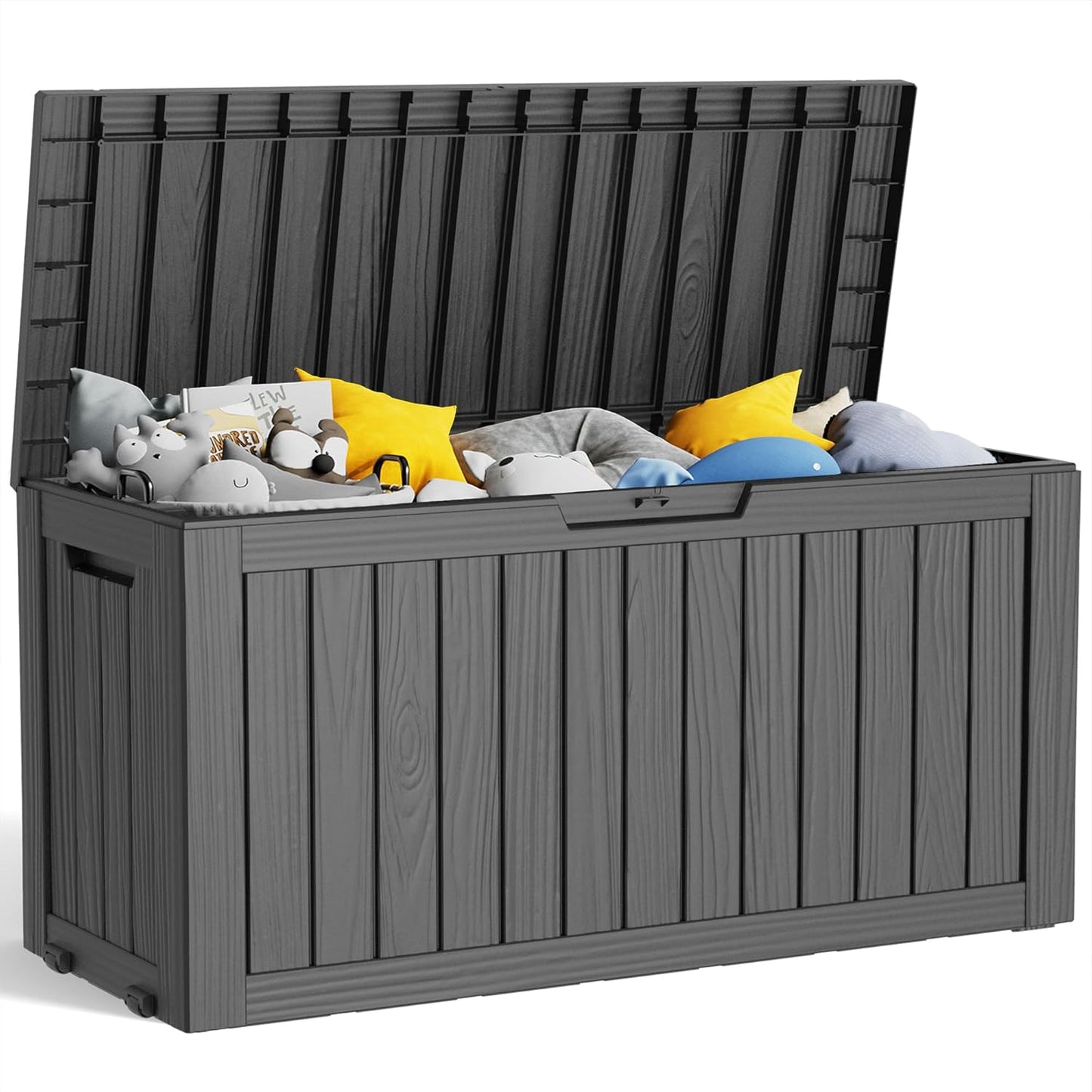 75 Gallon Resin Deck Box, Lockable Patio Outdoor Storage Box for Furniture, Garden Tools and Tools Storage, Waterproof Outside Storage Boxes - Black