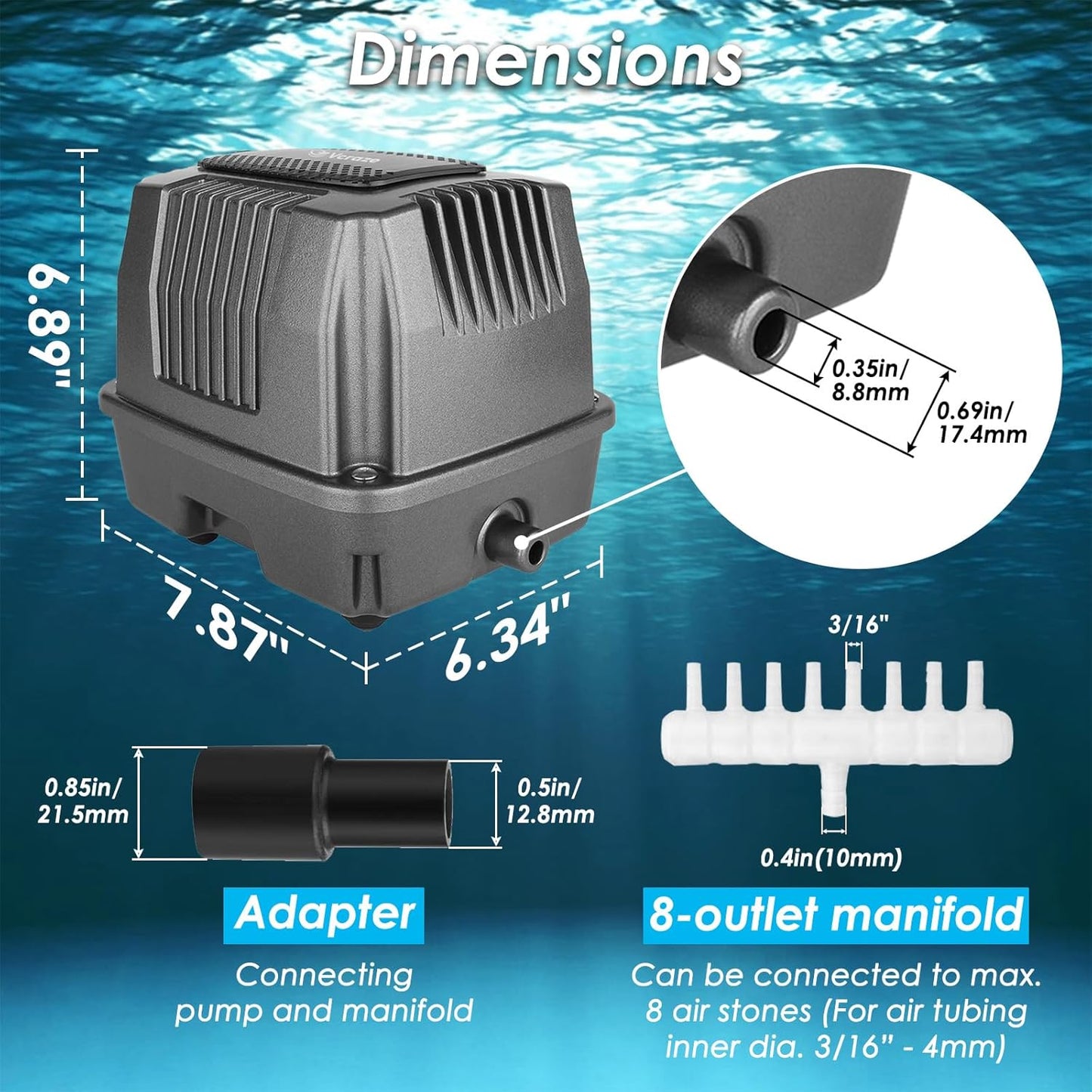 Powerful Linear Air Pump, KP-40 Pond Air Pump Pond Aerator, 635GPH Aeration System for Koi Pond Aeration, Aquarium, Waste Treatment, Fish Farm, Seafood Restaurant