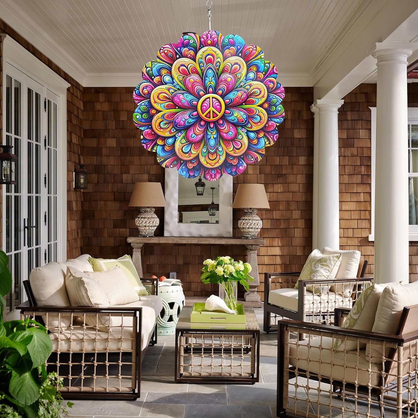 Wind Spinners Art Flower 12 inch 3D Stainless Steel Laser Cut Metal Art Geometric Pattern Wind Sculpture Hanging for Yard Garden Decorations Gifts Indoor Outdoor