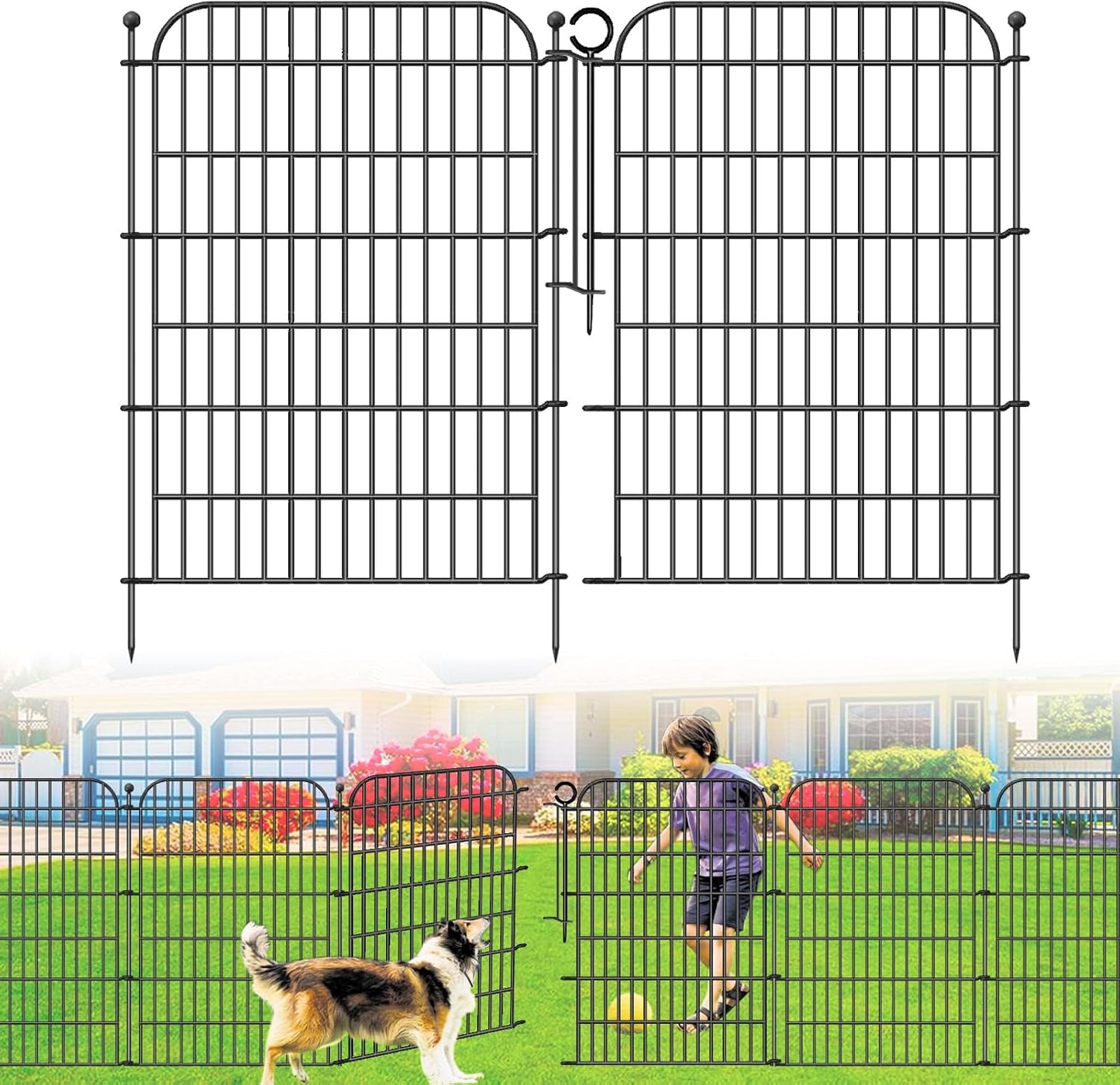 10 Panels Decorative Outdoor Garden Fence with Gate, 40 in(H) X 23.6 ft(L) Rustproof Metal Wire Panel Border for Yard, No Dig Temporary Tall Fence with Ground Stakes, Animal Barrier for Dog