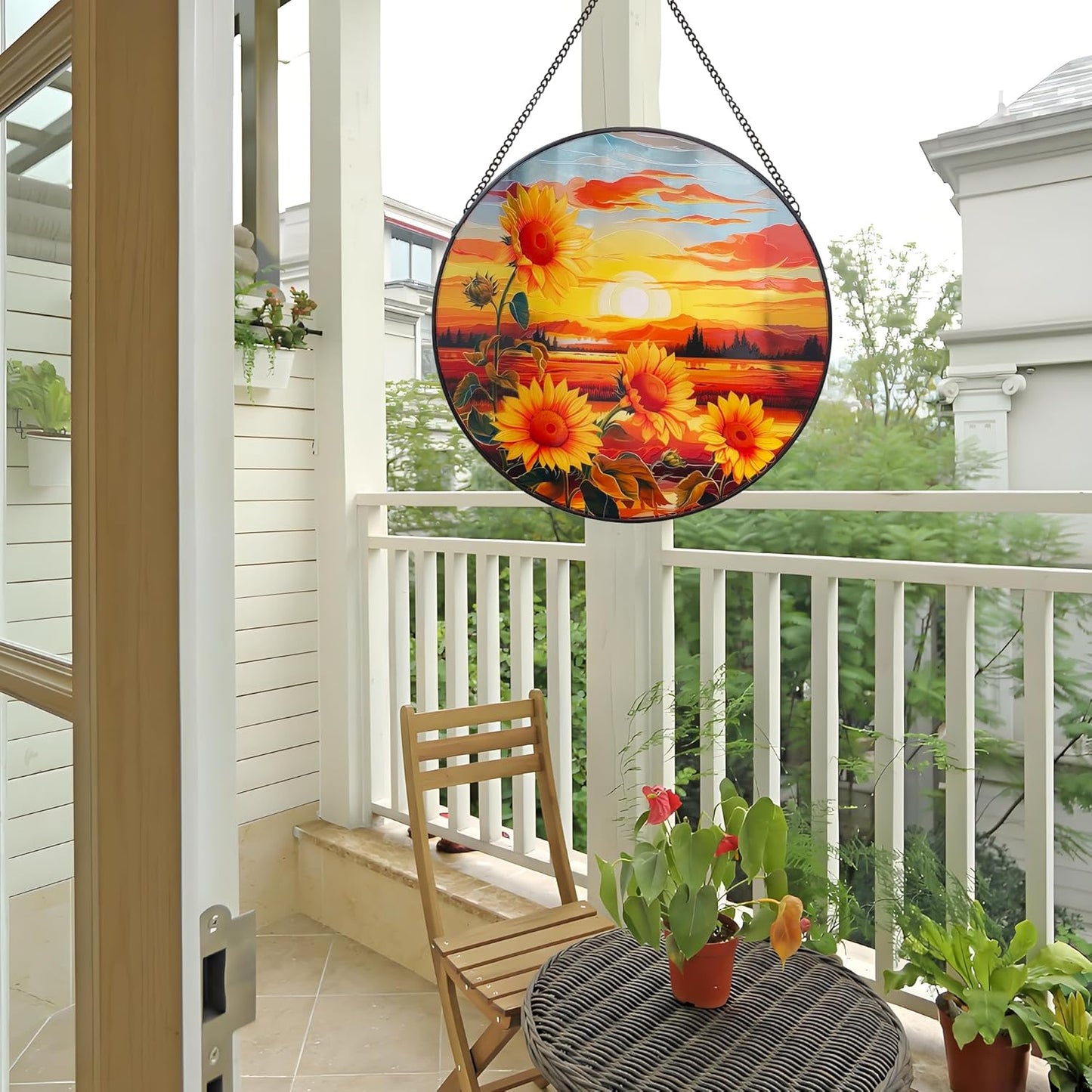 Sunflower Suncatcher Hanging Stained Glass Window Decor, Sunset Sun Catcher Wall Decor for Flower Lovers, Birthday Christmas Thanksgiving Sunflower Gift (25cm/9.8'')