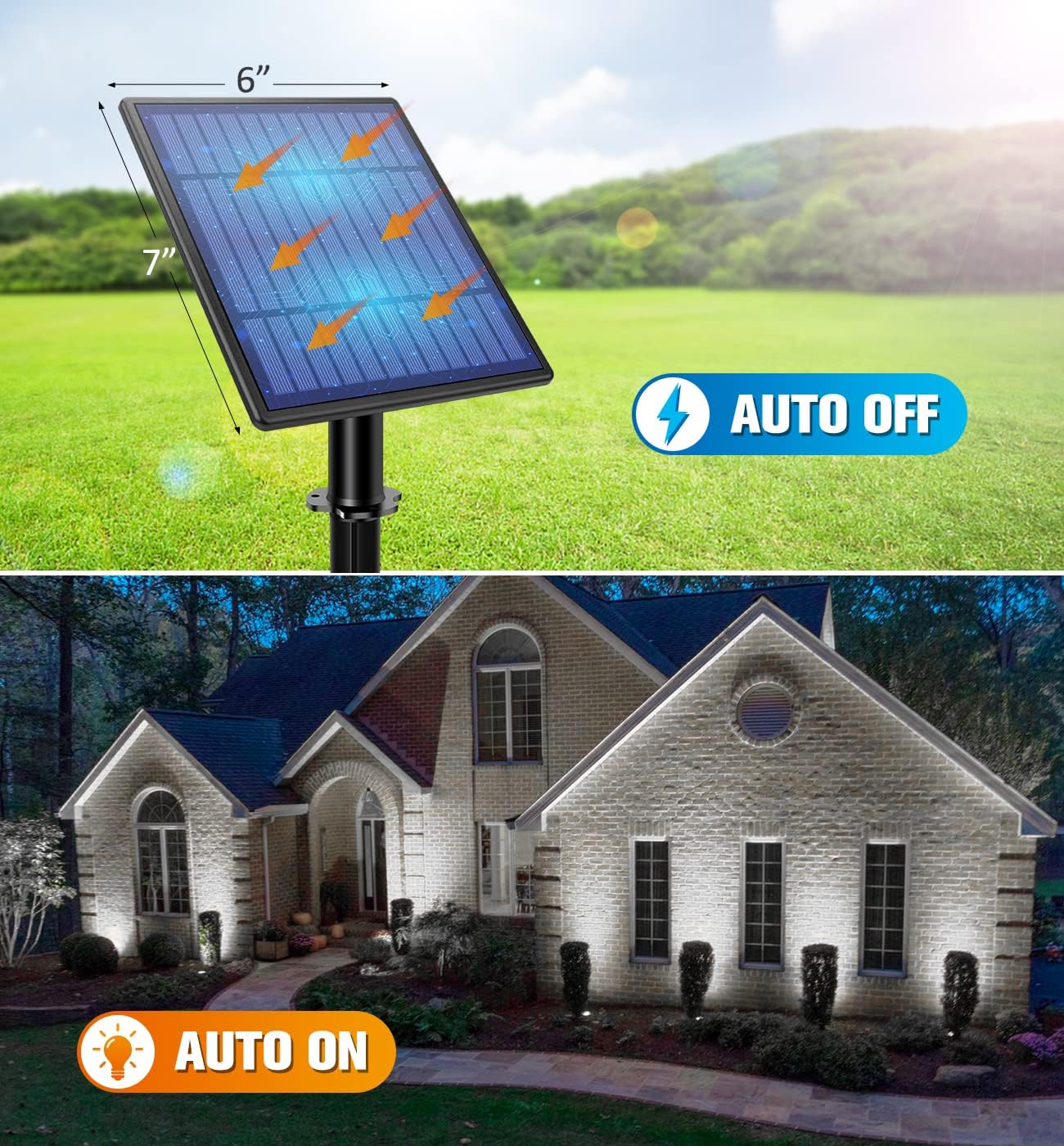 APONUO Metal Solar Spot Lights Outdoor with 9.8ft Cable Solar Powered Landscape Lighting Low Voltage IP65 Waterproof Auto On/Off for Outside Garden Yard Landscape Pathway Garage-Cool White(2-in-1)