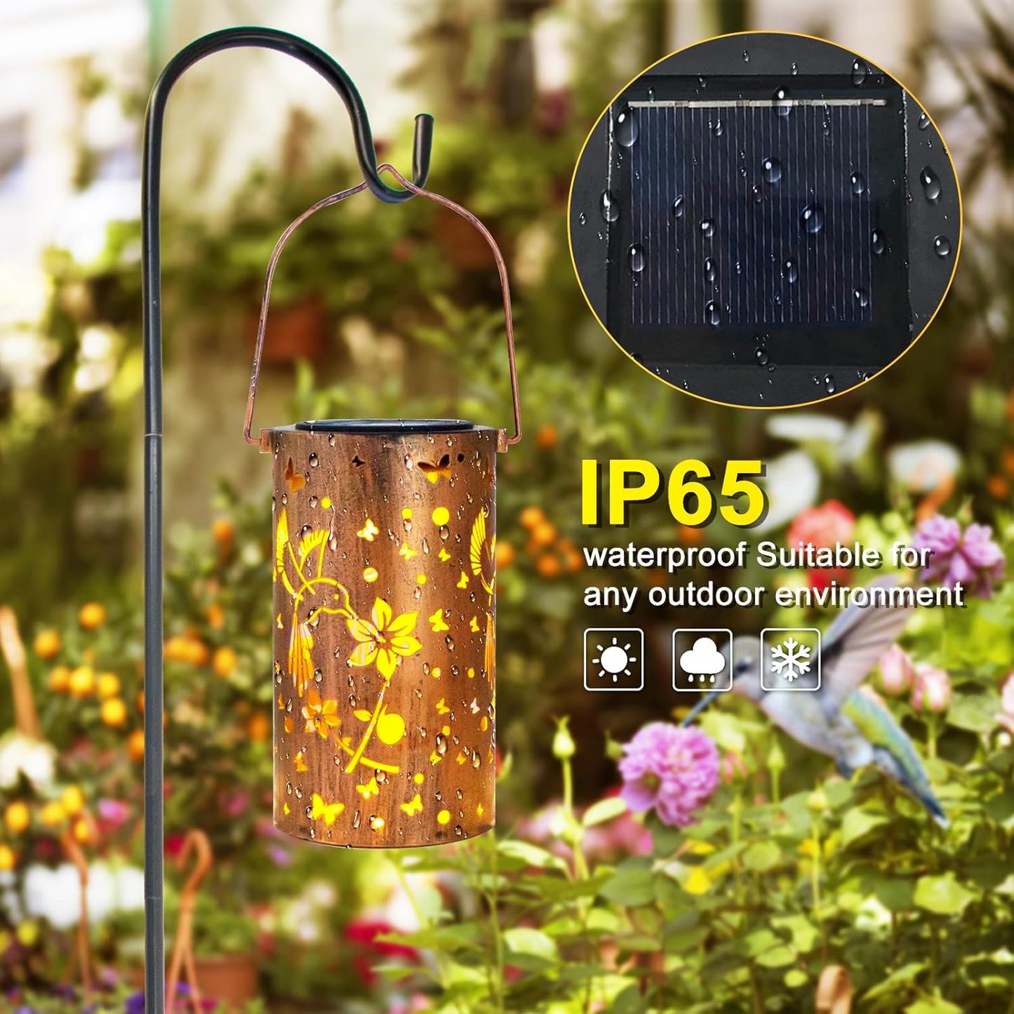Solar Lanterns Outdoor Waterproof Hummingbirds Birthday Gifts for Women Mom Grandma Garden Decor Metal Hanging LED Decorative Light for Patio Yard Lawn Backyard Front Porch Gardening Gifts