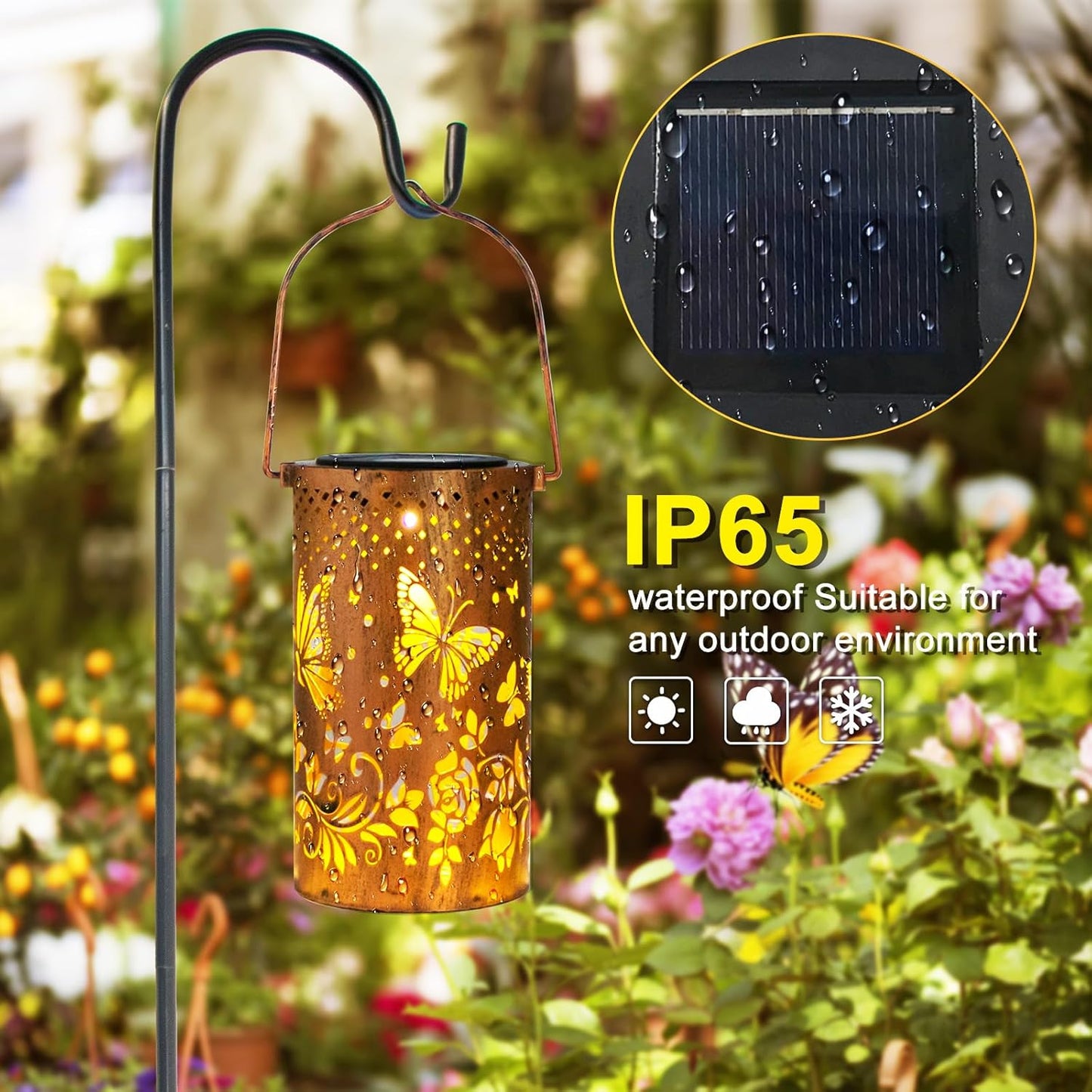 2 Pack Butterfly Birthday Gifts for Women Mom Grandma Solar Lanterns Outdoor Waterproof Garden Decor Metal Hanging LED Decorative Light for Patio Yard Lawn Backyard Front Porch Gardening Gifts